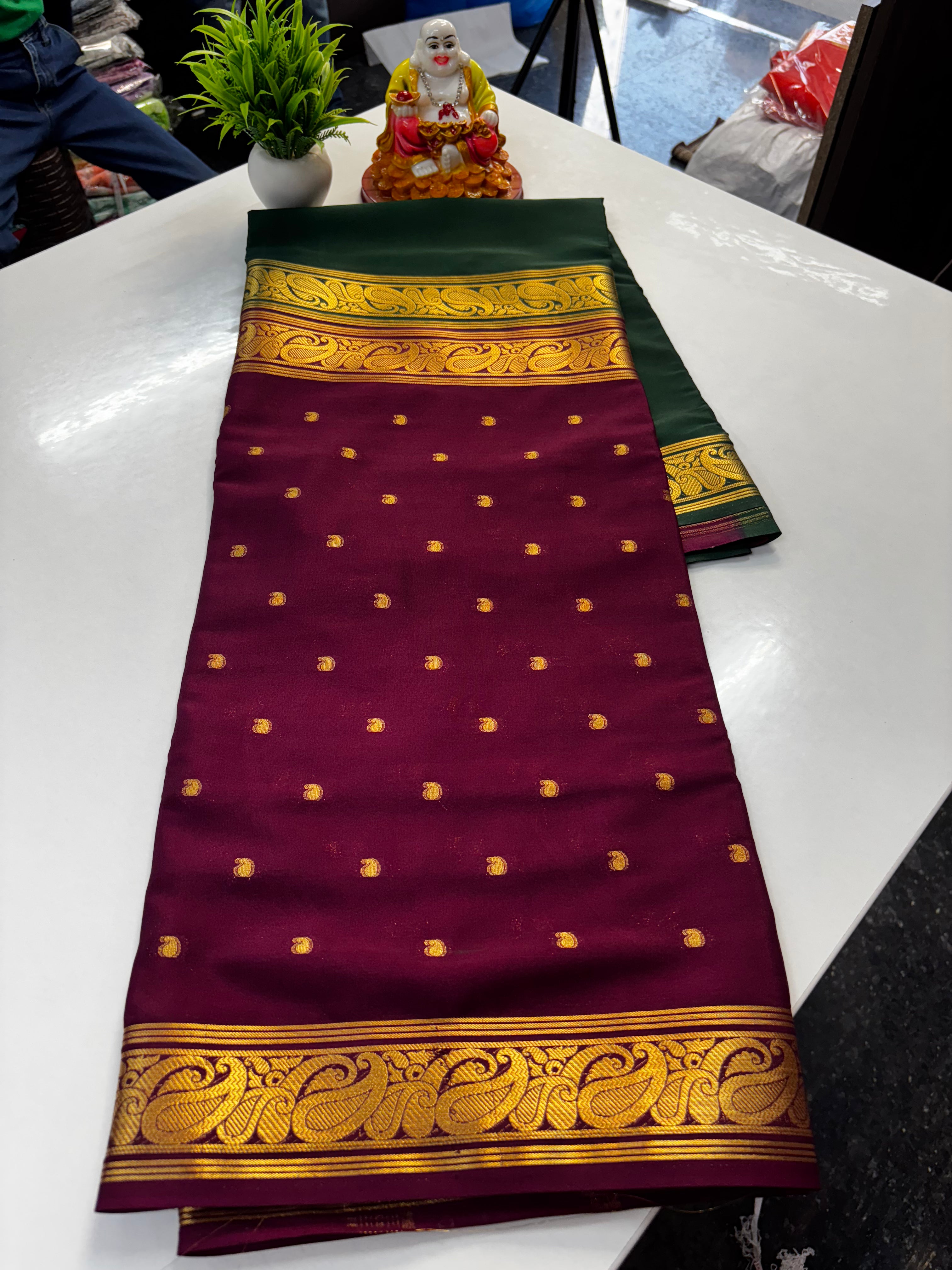 Beautiful Half & Half Pattern Mysore Crepe Silk Saree with Rich Pallu