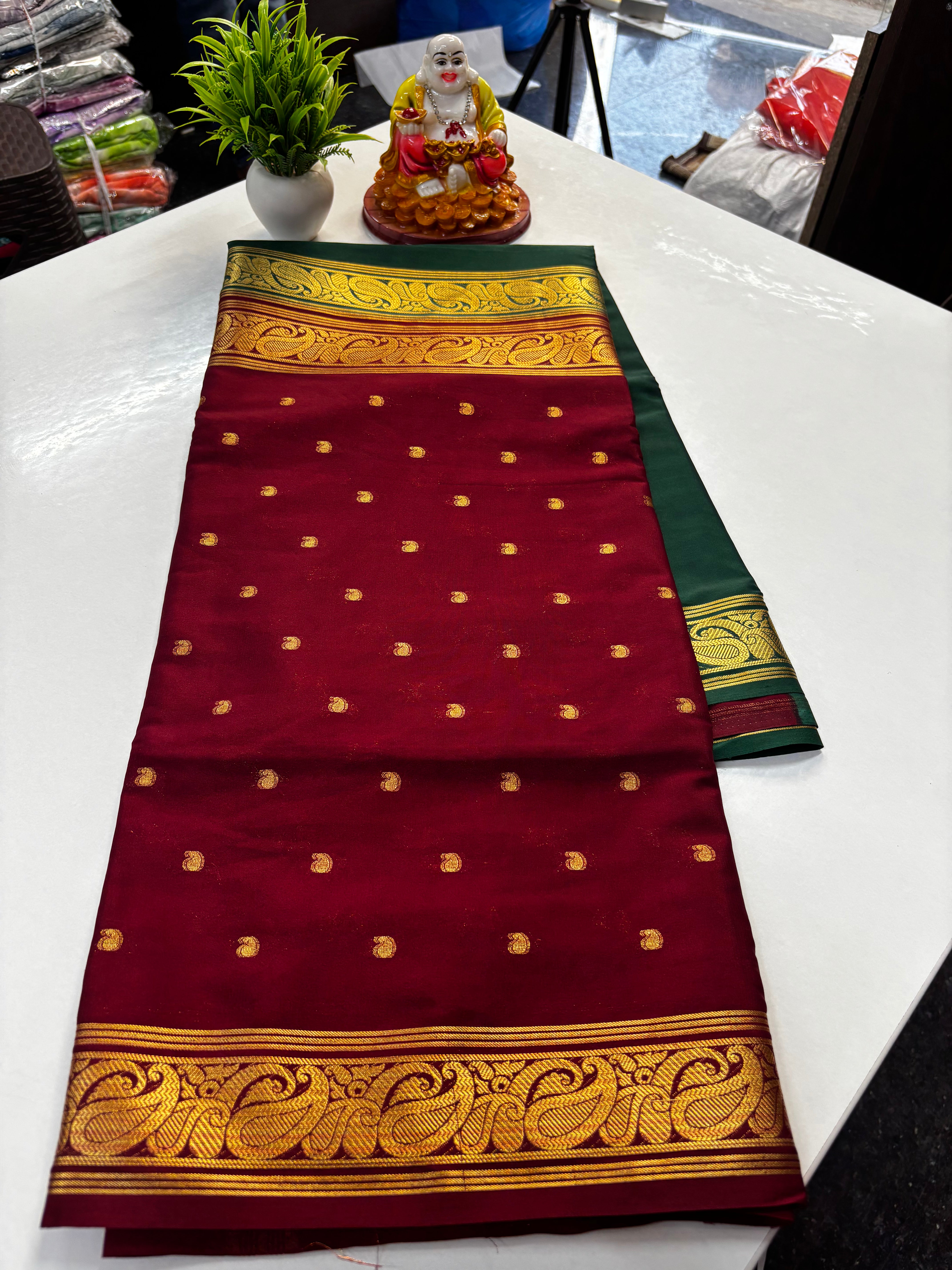 Beautiful Half & Half Pattern Mysore Crepe Silk Saree with Rich Pallu