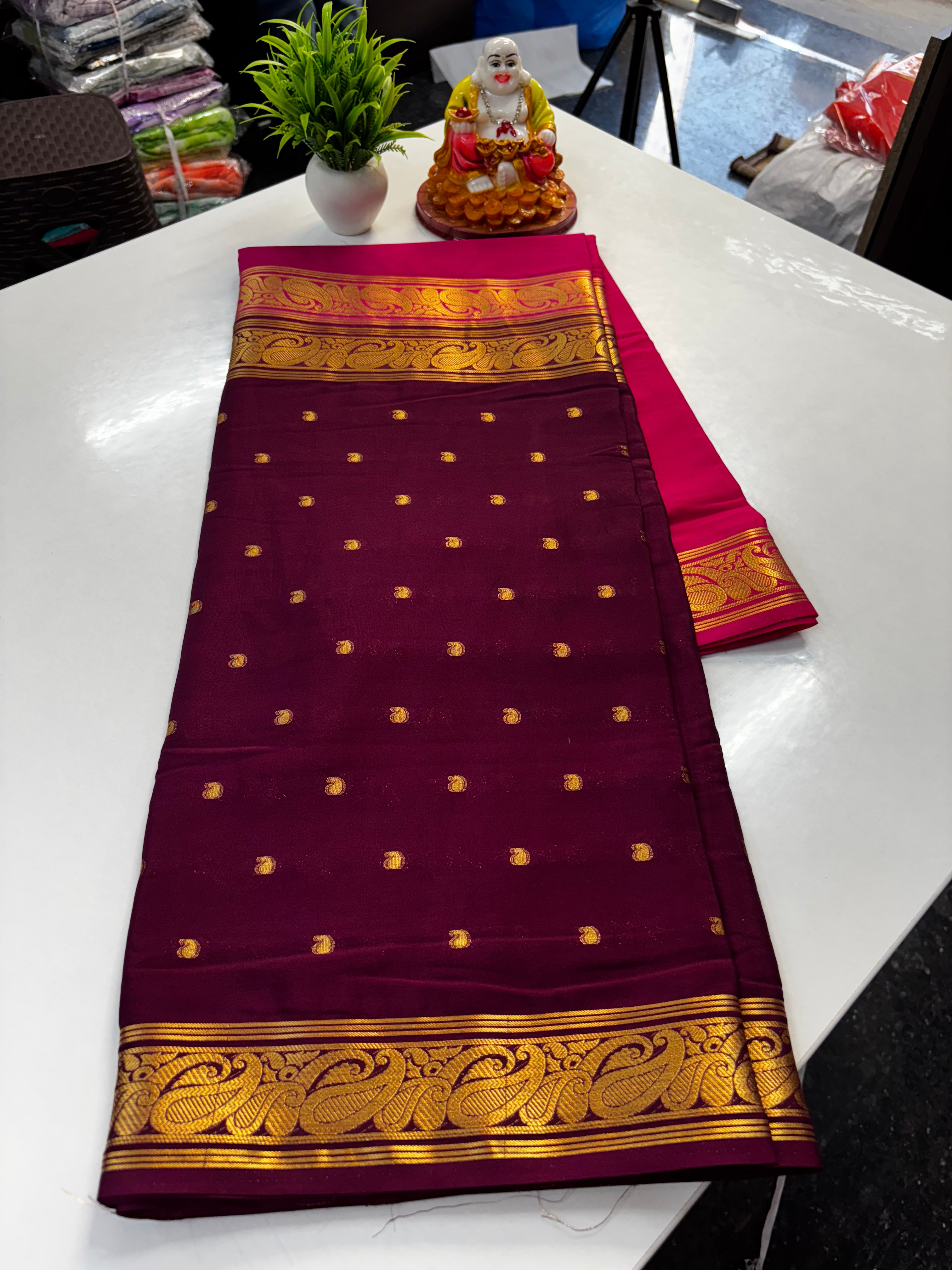 Beautiful Half & Half Pattern Mysore Crepe Silk Saree with Rich Pallu