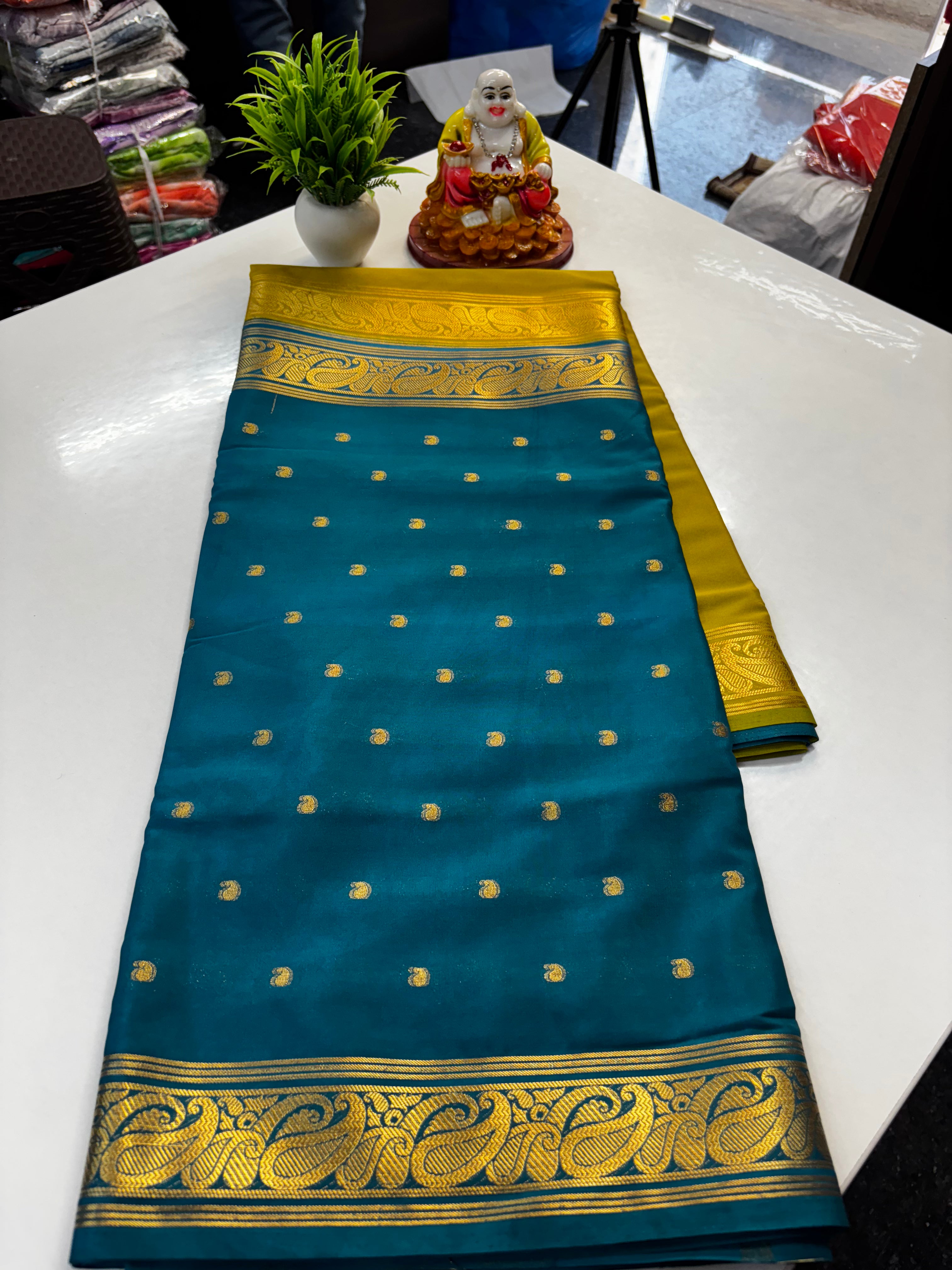 Beautiful Half & Half Pattern Mysore Crepe Silk Saree with Rich Pallu