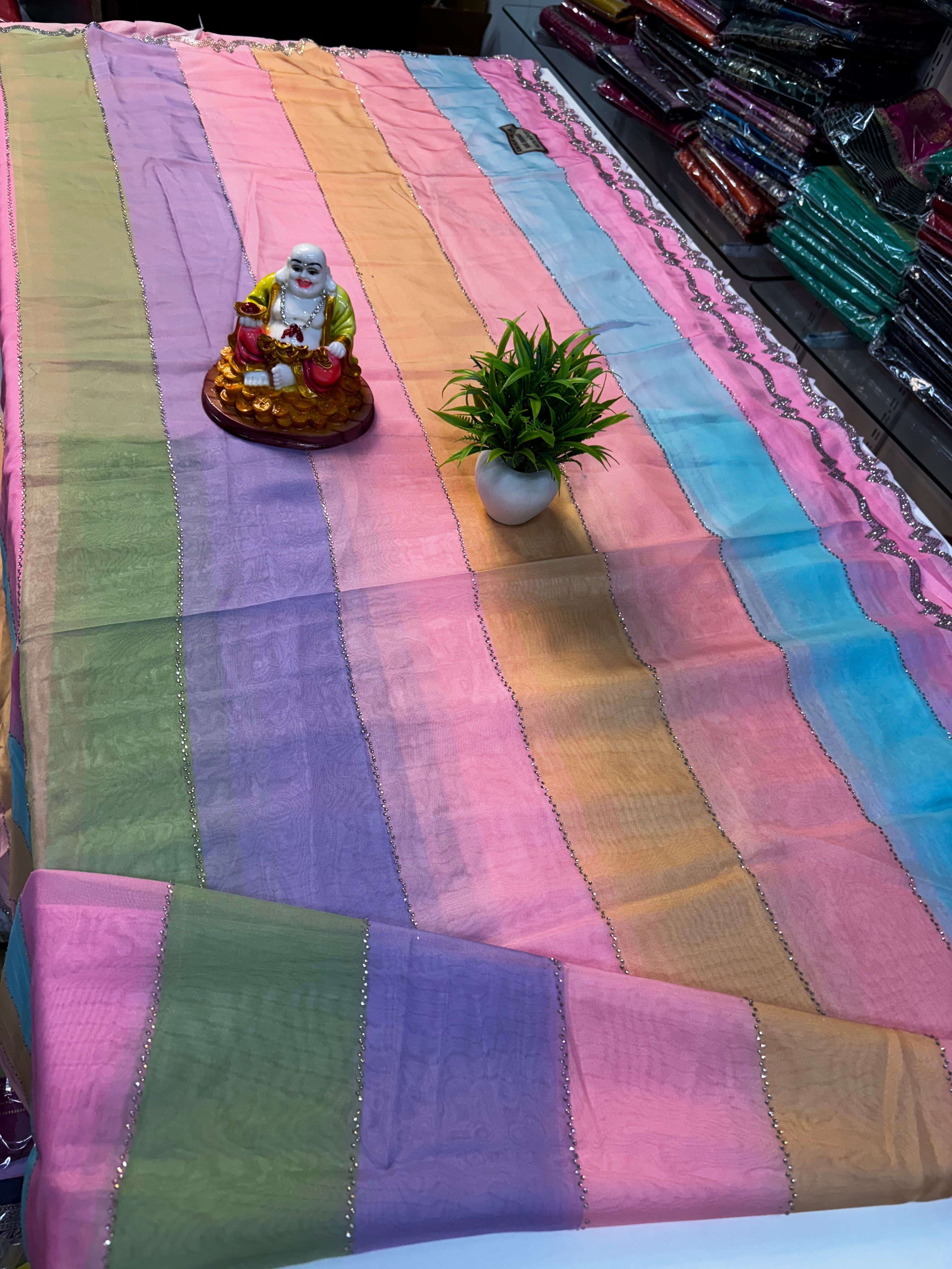 🌈 Premium Designer Wear Saree – Radiant Rainbow Elegance