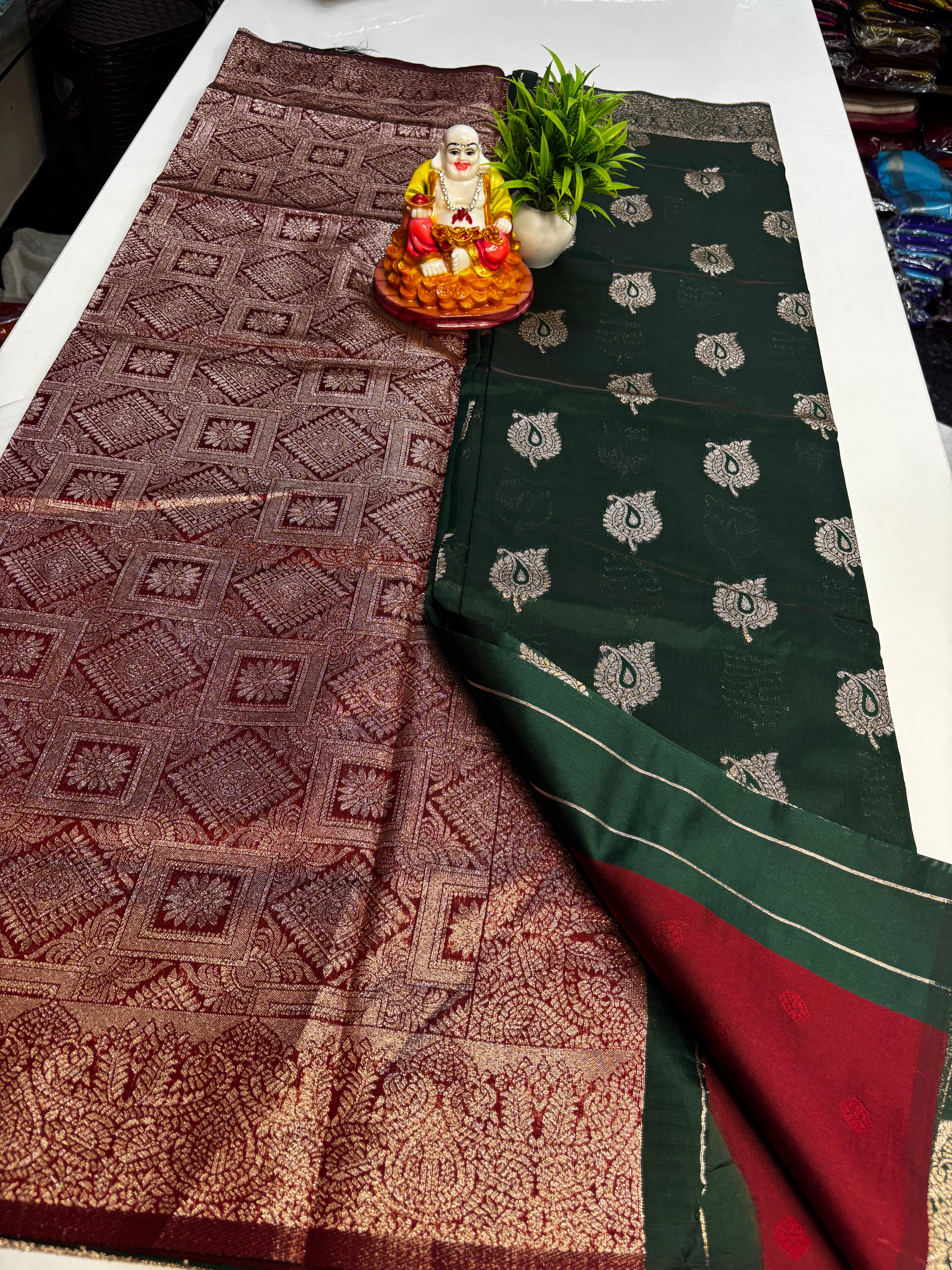 Semi Silk Patterned Kota Silk Saree with Rich Pallu &amp; Butta Blouse