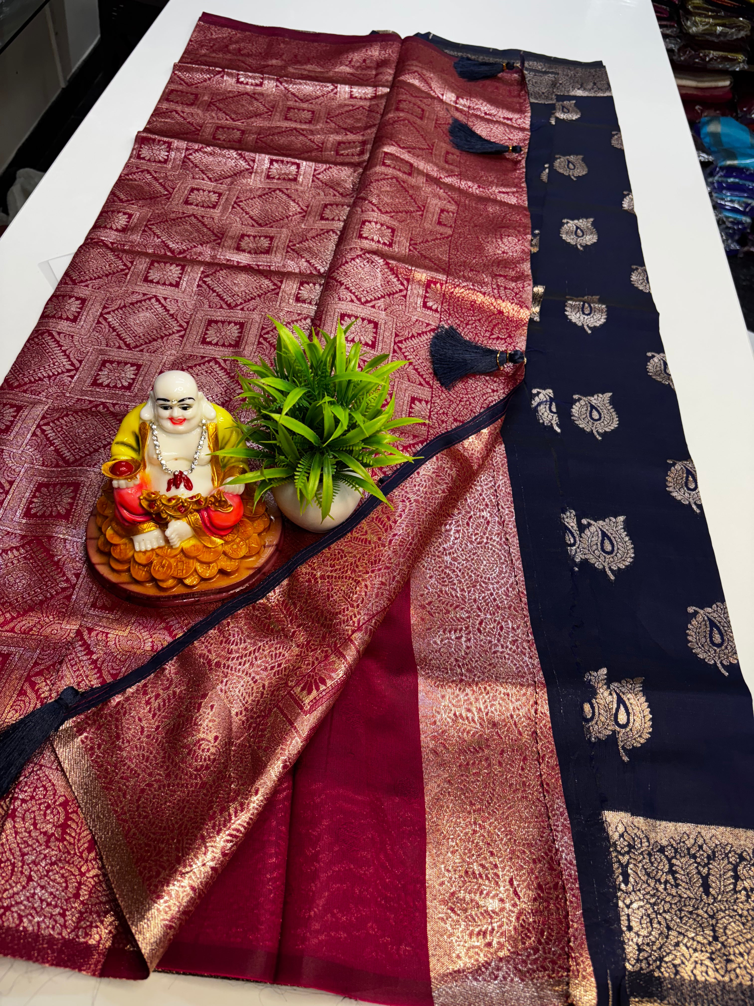 Semi Silk Patterned Kota Silk Saree with Rich Pallu &amp; Butta Blouse