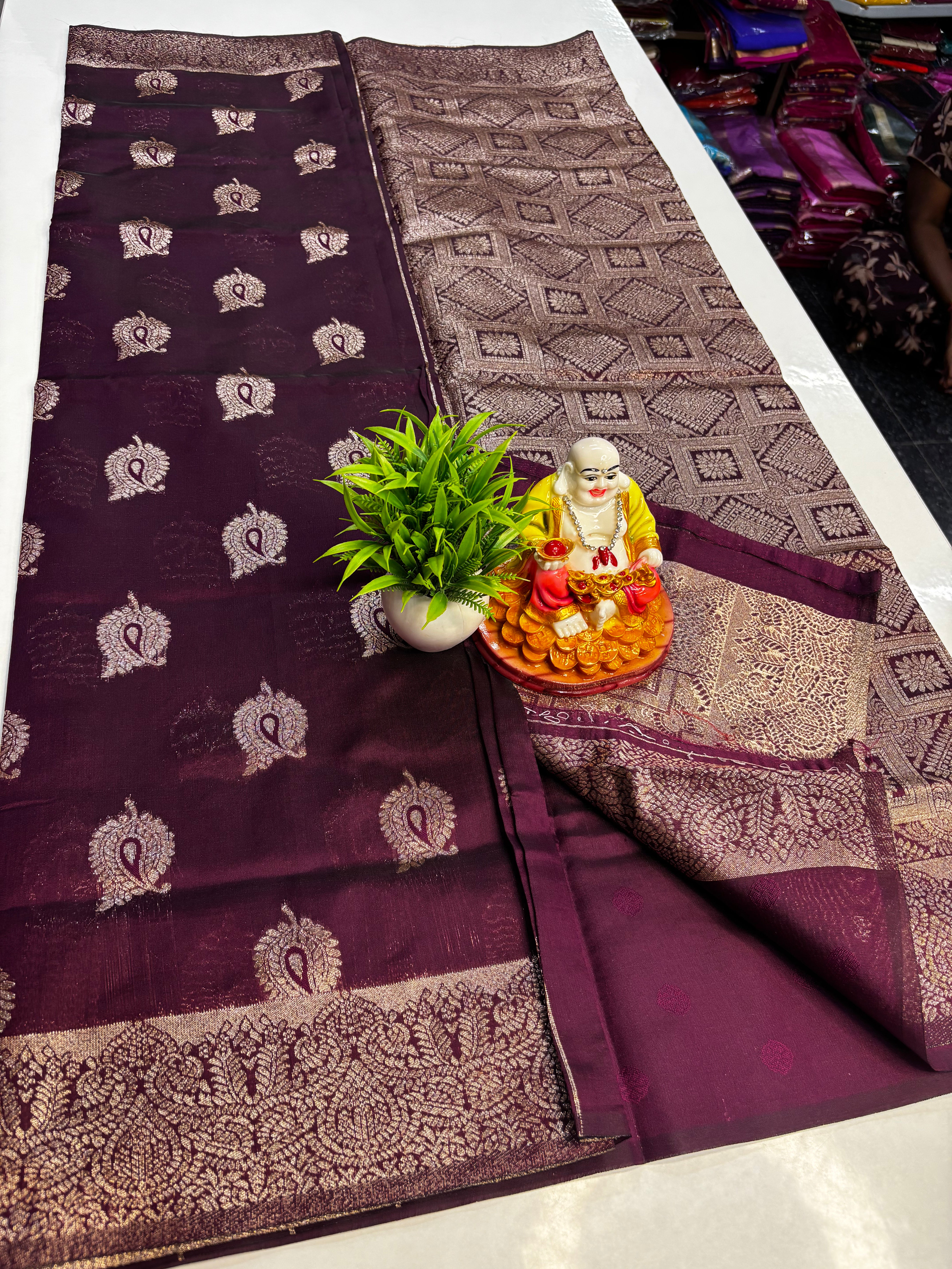 Semi Silk Patterned Kota Silk Saree with Rich Pallu &amp; Butta Blouse