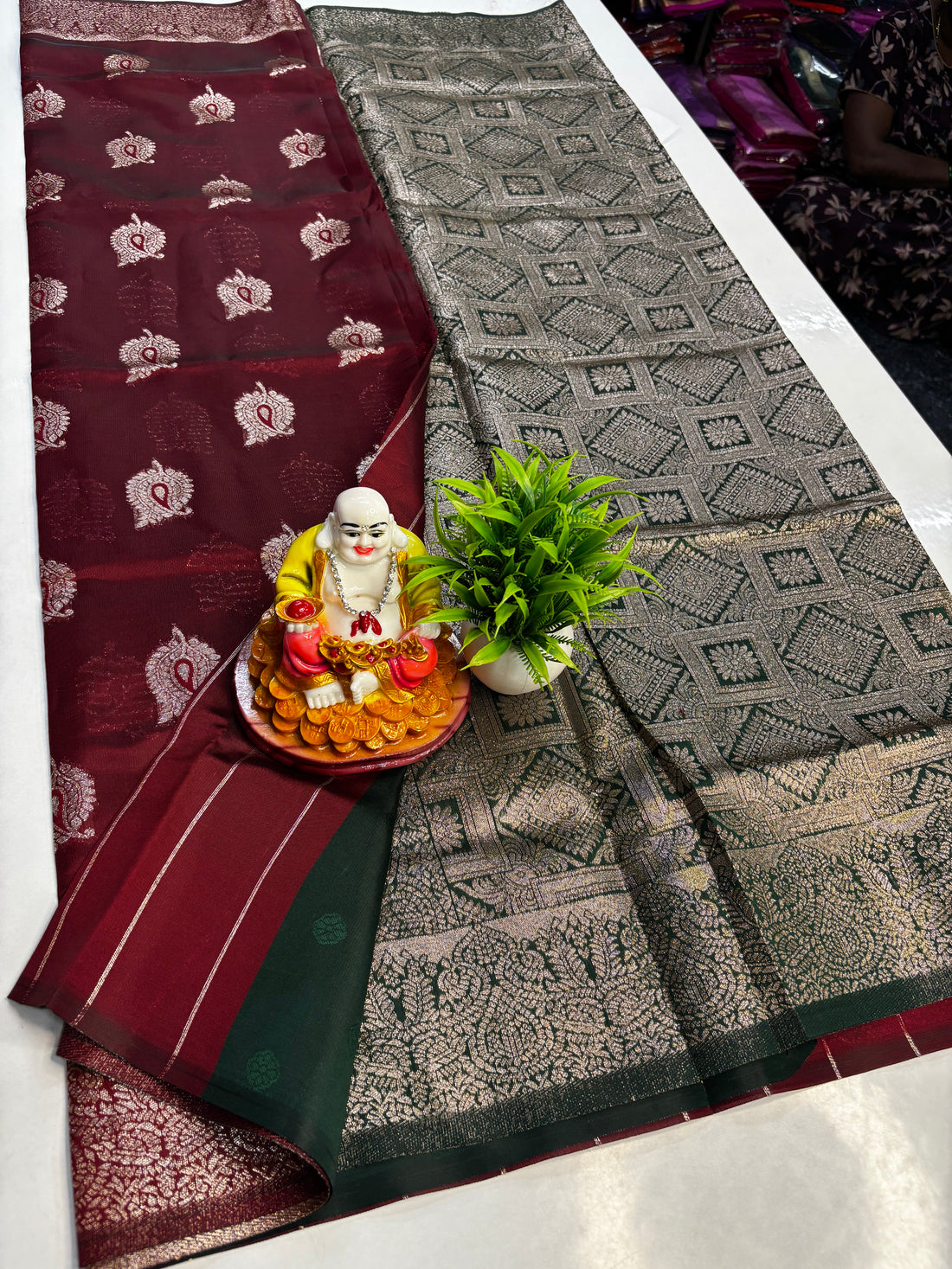 Semi Silk Patterned Kota Silk Saree with Rich Pallu &amp; Butta Blouse