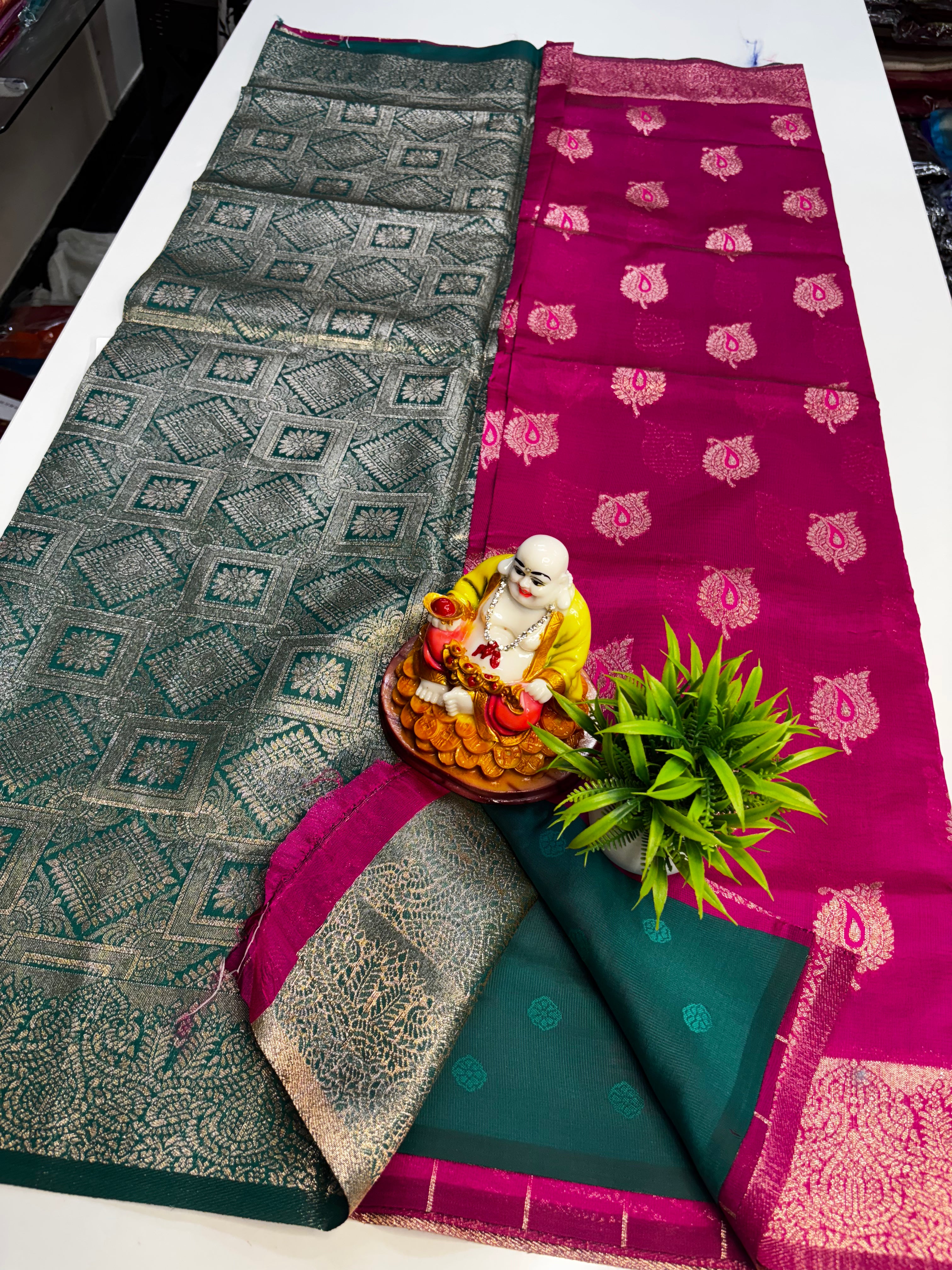 Semi Silk Patterned Kota Silk Saree with Rich Pallu &amp; Butta Blouse