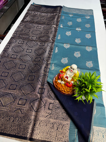 Semi Silk Patterned Kota Silk Saree with Rich Pallu &amp; Butta Blouse