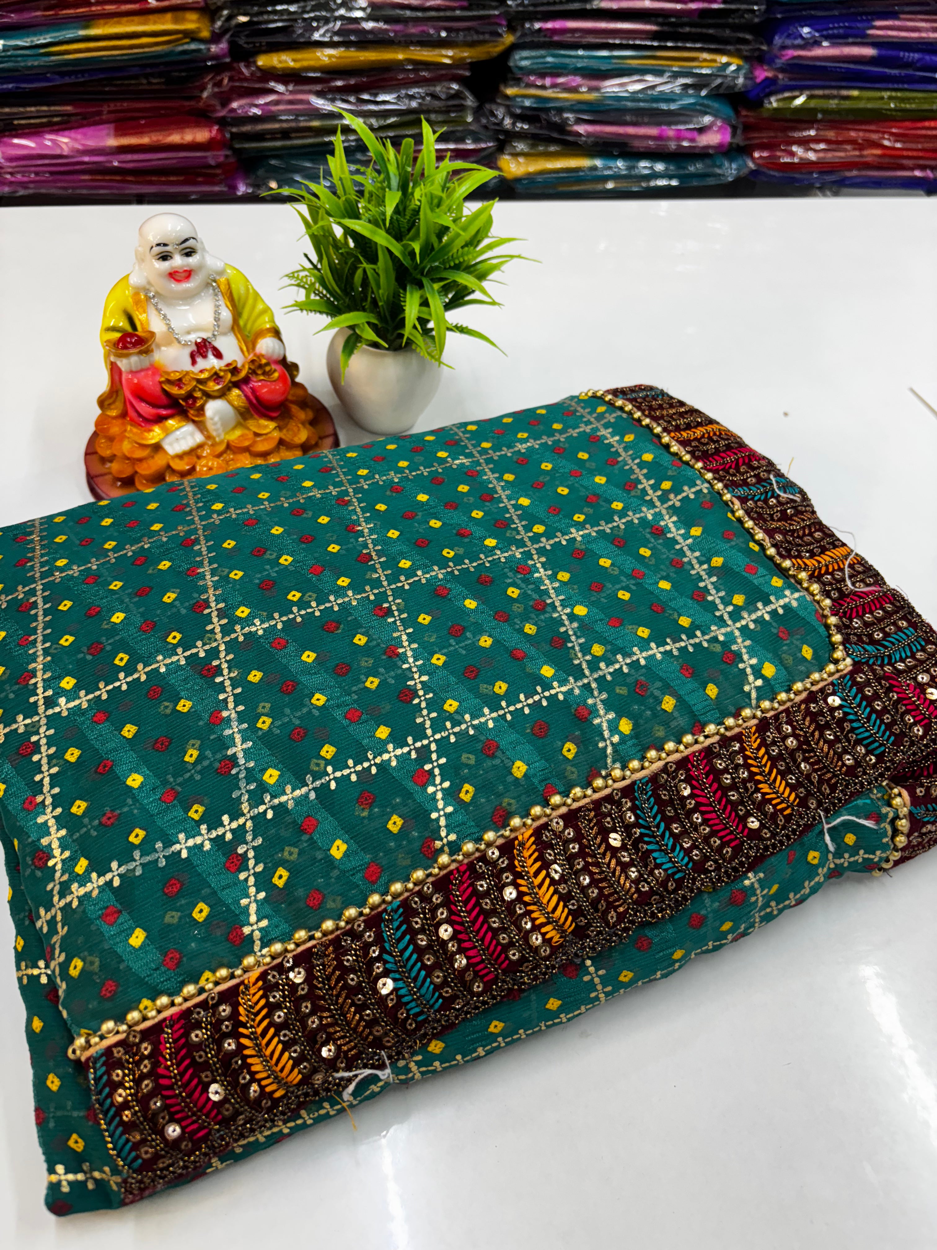 🌸 Beautiful Chiffon Designer Wear Bandini Saree with Handwork Blouse 🌸