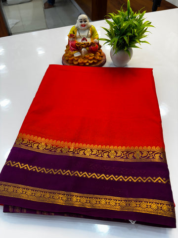 Mysore Crepe Silk Saree with Contrast Border | Padmavathi Silks and Sarees