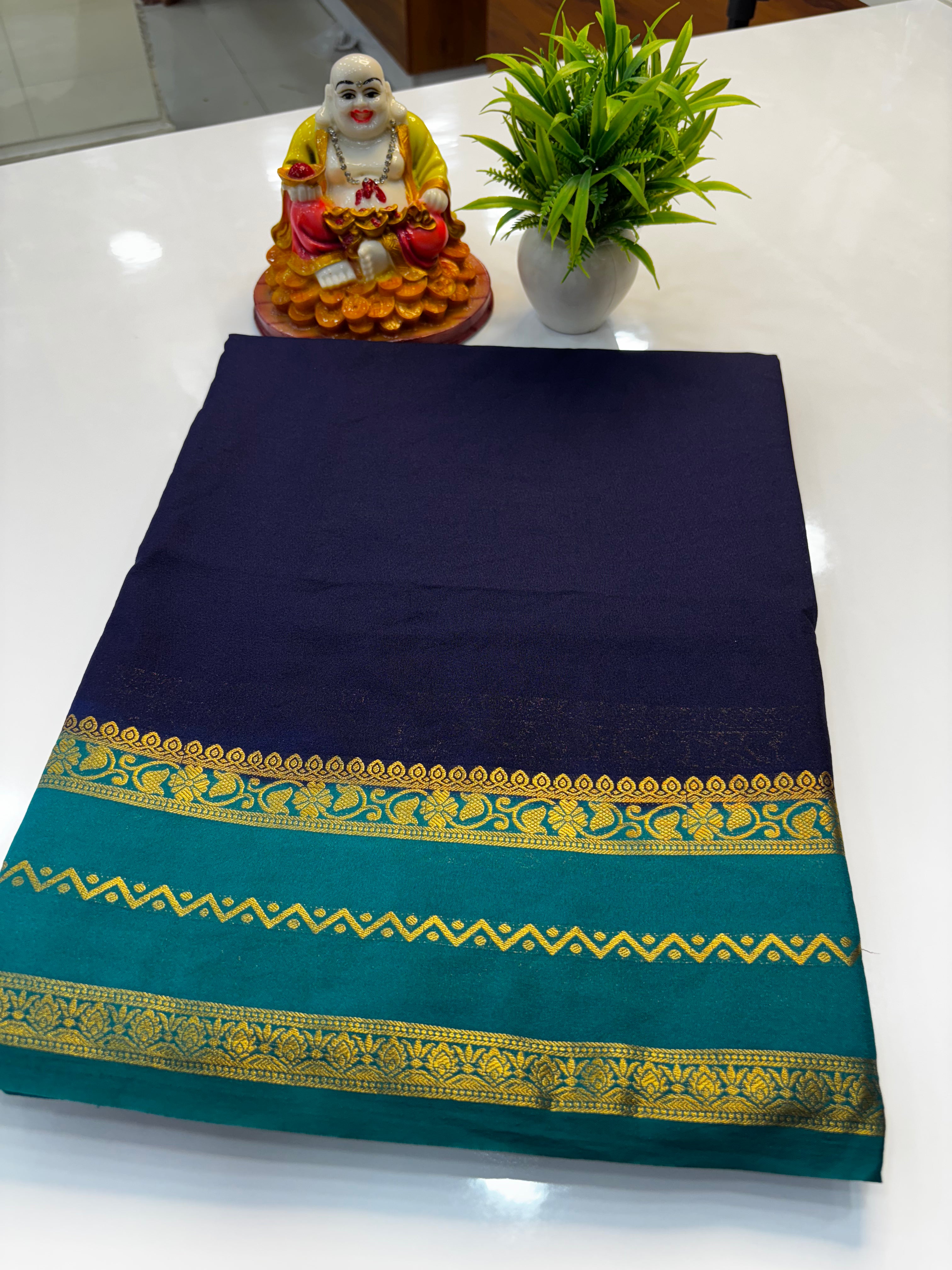 Mysore Crepe Silk Saree with Contrast Border | Padmavathi Silks and Sarees
