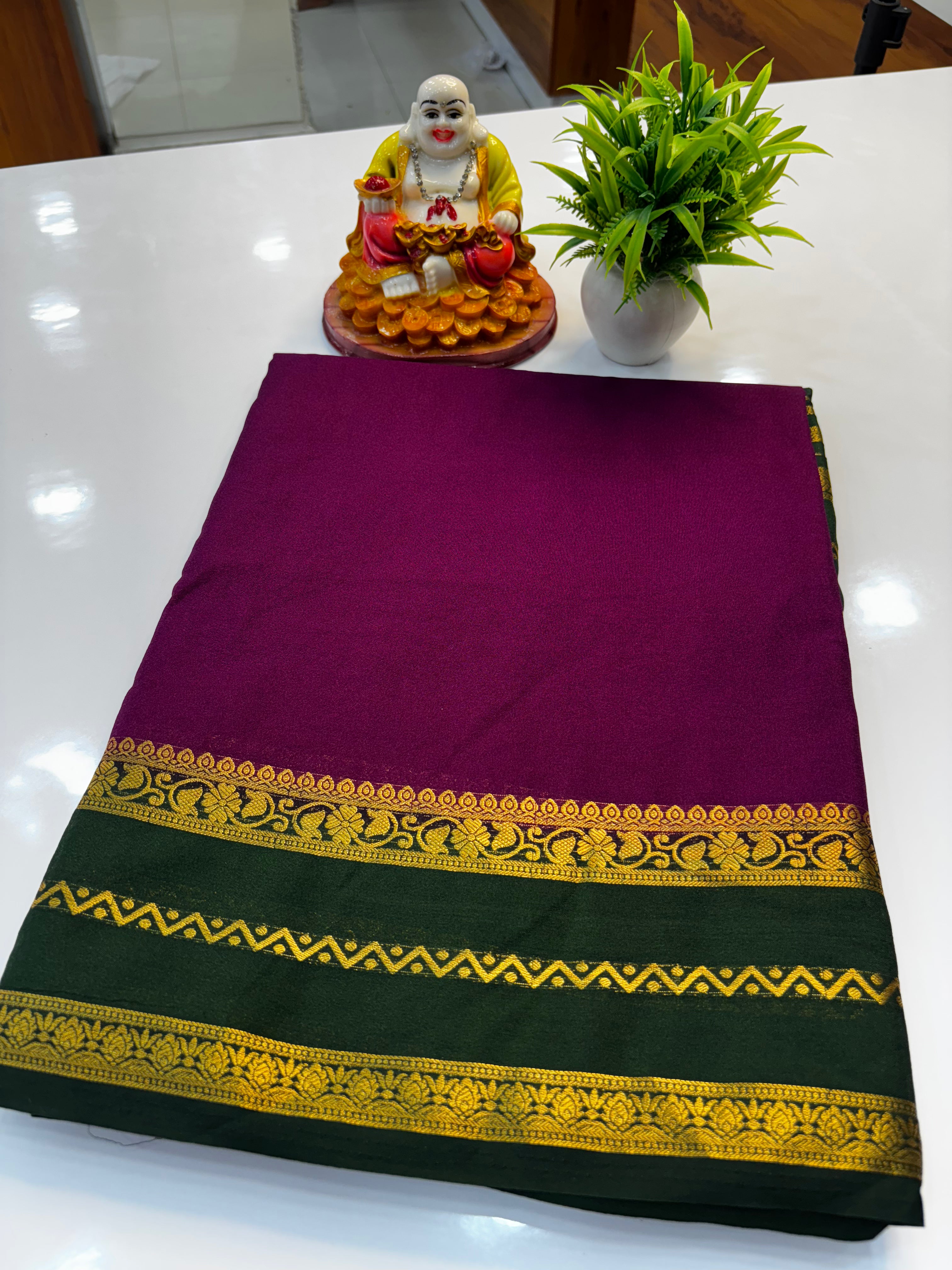 Mysore Crepe Silk Saree with Contrast Border | Padmavathi Silks and Sarees