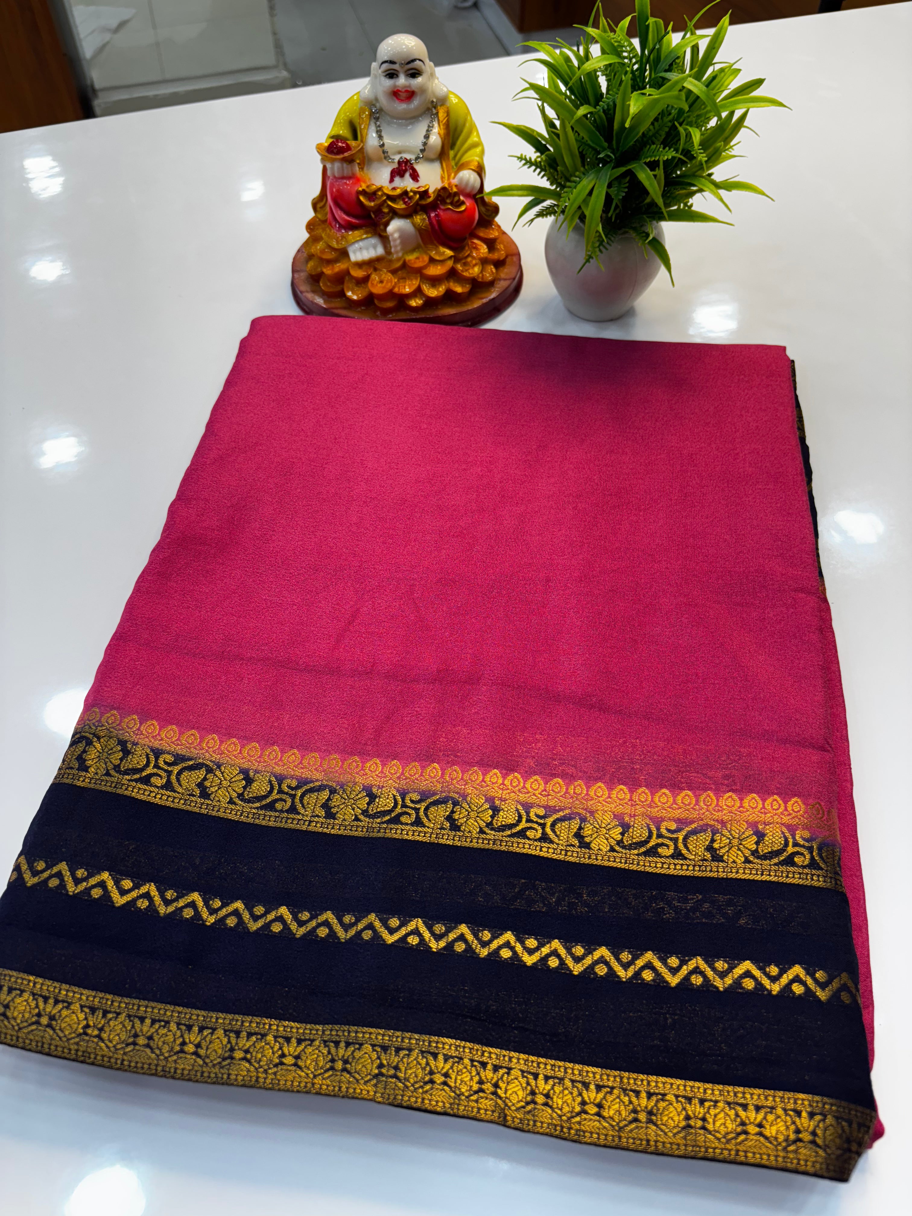 Mysore Crepe Silk Saree with Contrast Border | Padmavathi Silks and Sarees
