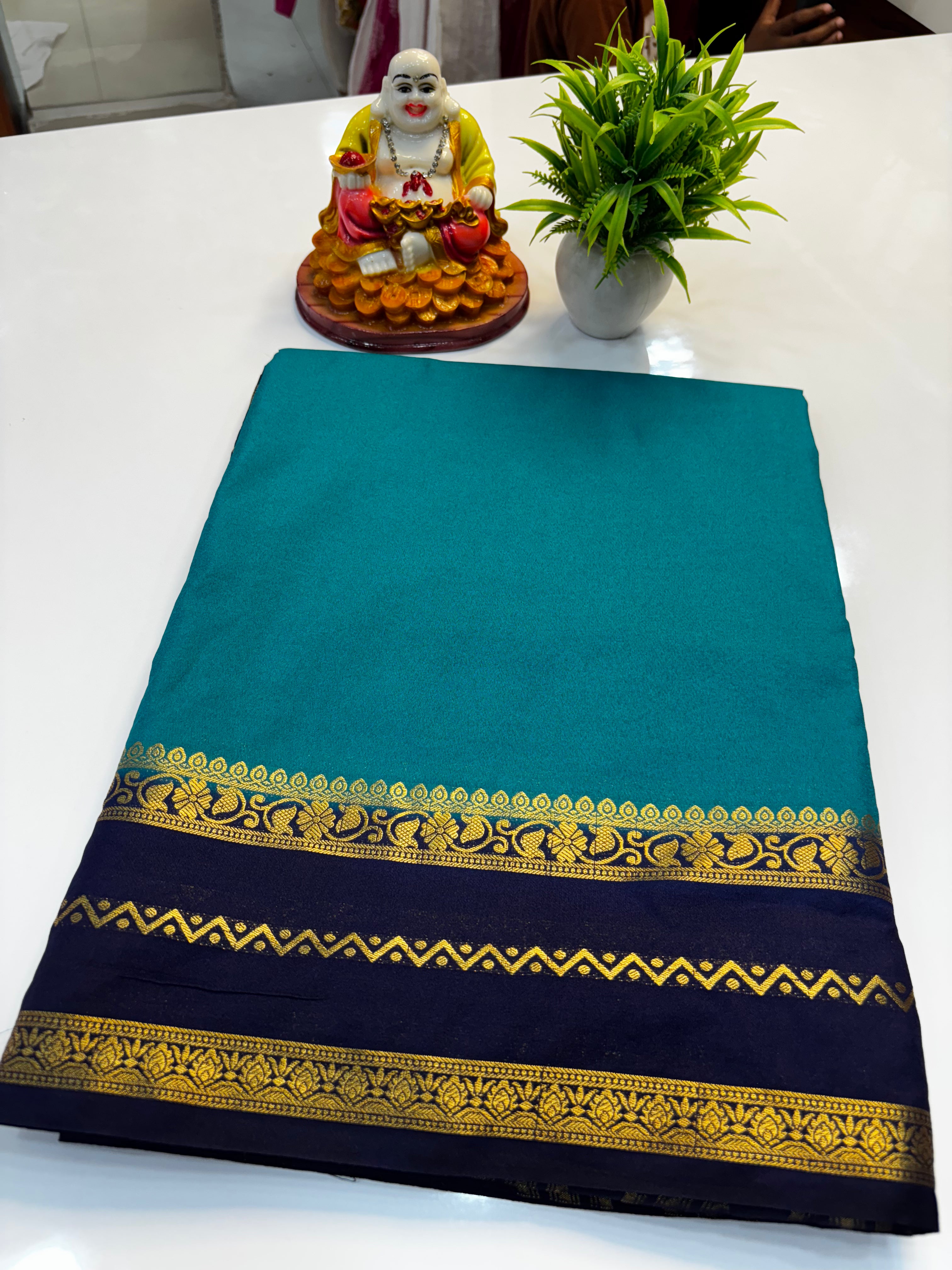 Mysore Crepe Silk Saree with Contrast Border | Padmavathi Silks and Sarees