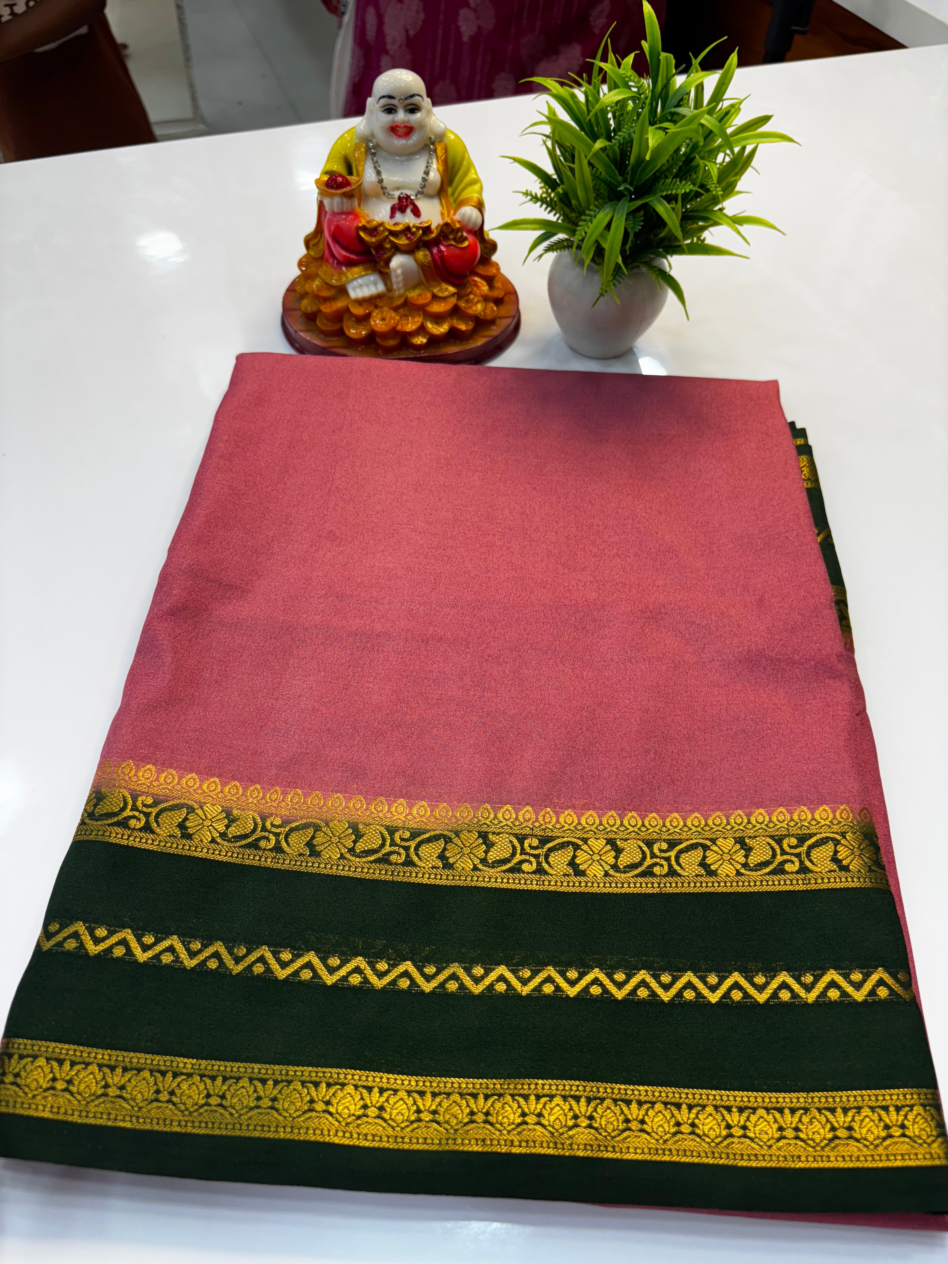 Mysore Crepe Silk Saree with Contrast Border | Padmavathi Silks and Sarees