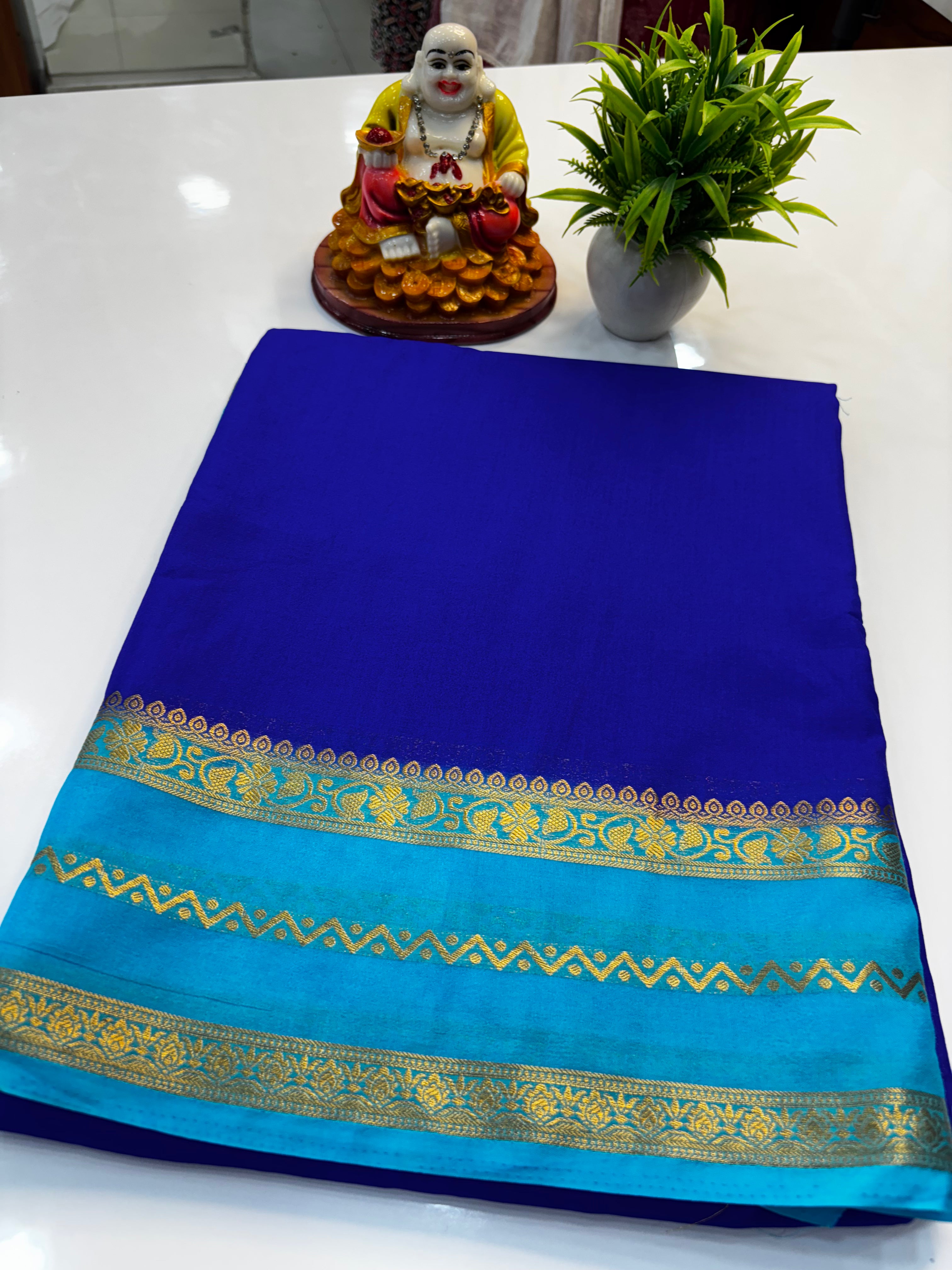 Mysore Crepe Silk Saree with Contrast Border | Padmavathi Silks and Sarees