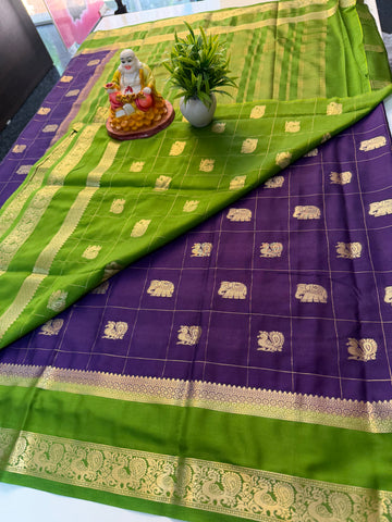 Premium Mysore Crepe Silk Saree with Peacock & Elephant Buttas | Padmavathi Silks and Sarees…