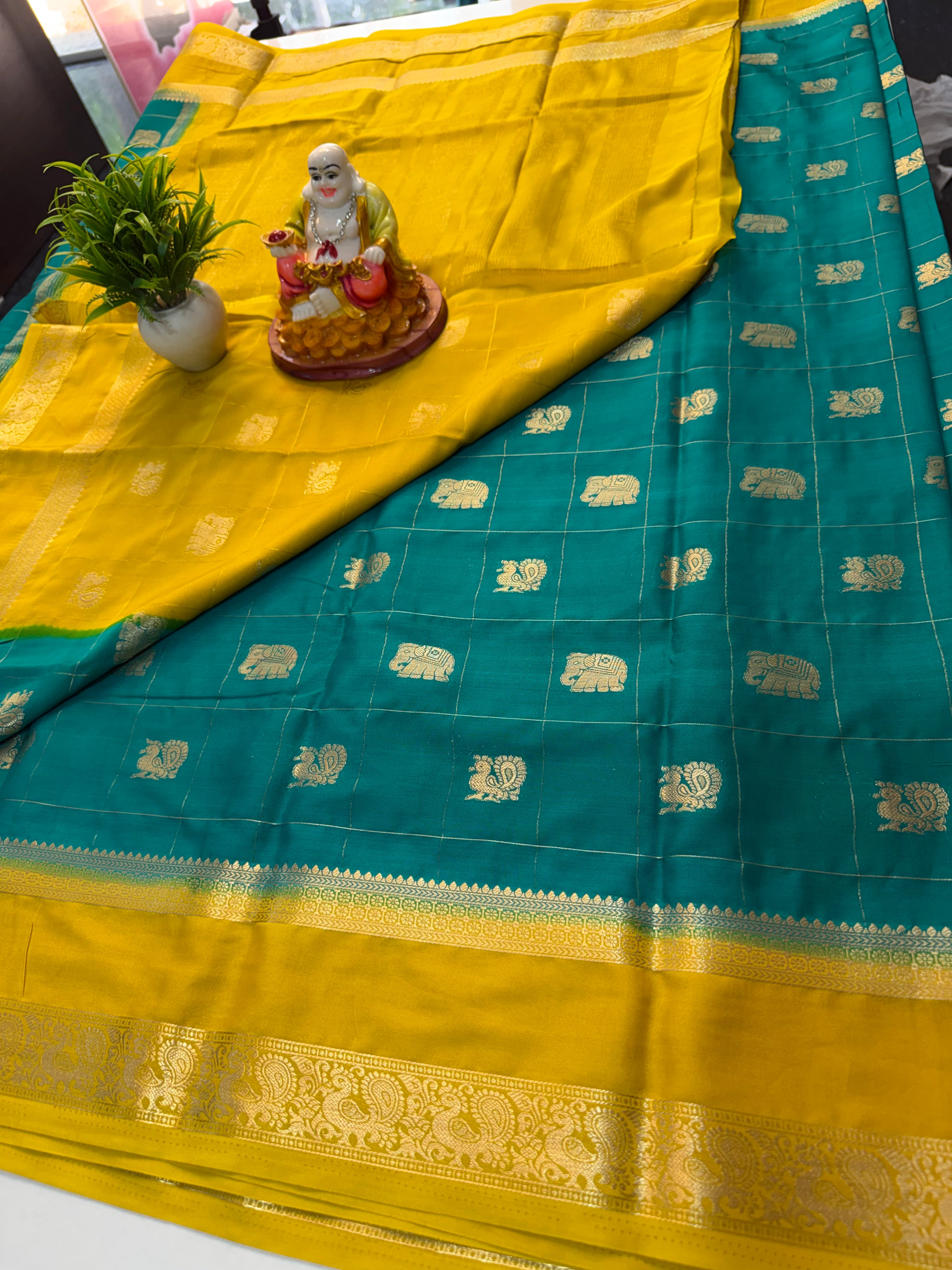 Premium Mysore Crepe Silk Saree with Peacock & Elephant Buttas | Padmavathi Silks and Sarees…