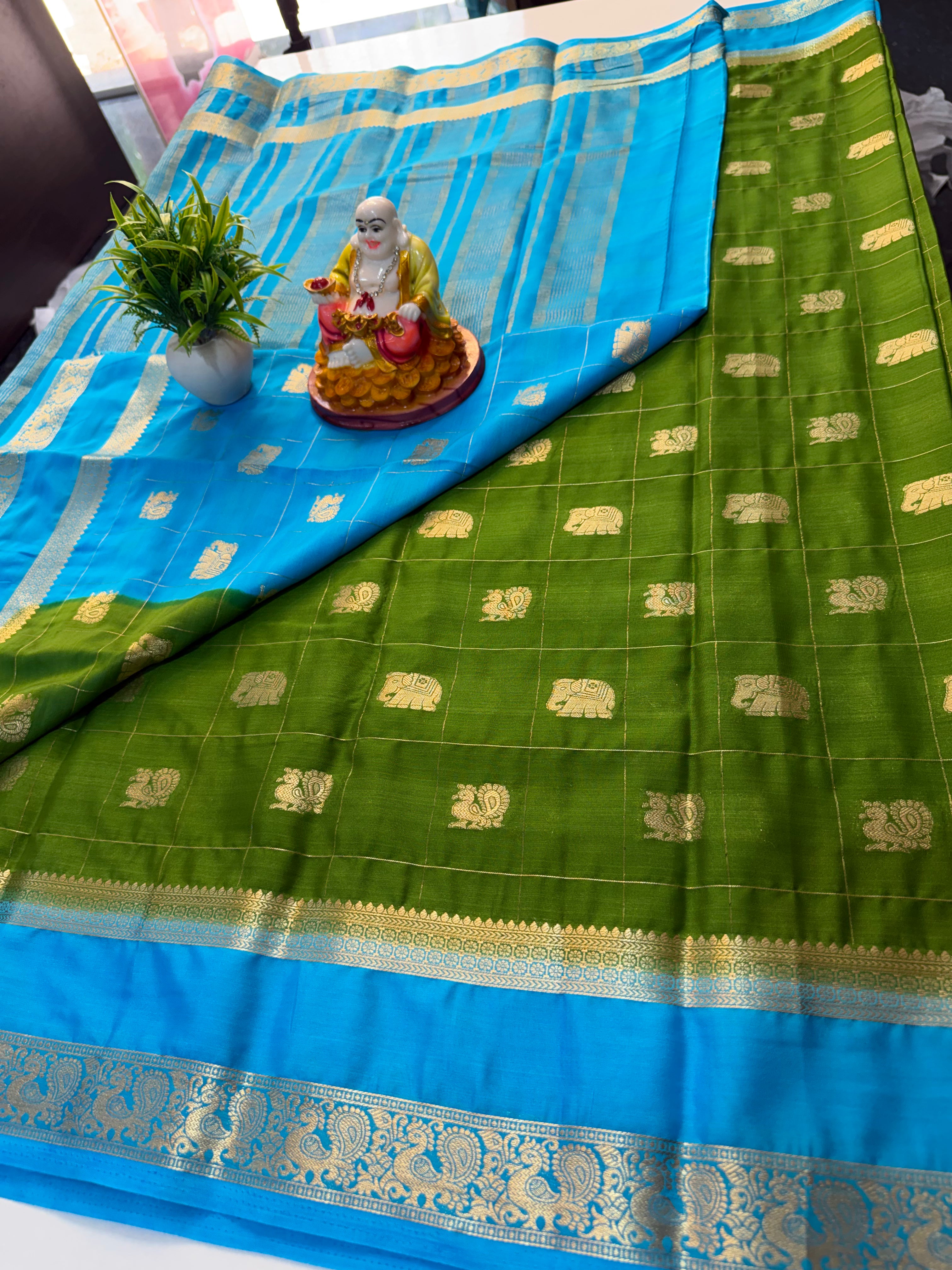 Premium Mysore Crepe Silk Saree with Peacock & Elephant Buttas | Padmavathi Silks and Sarees…