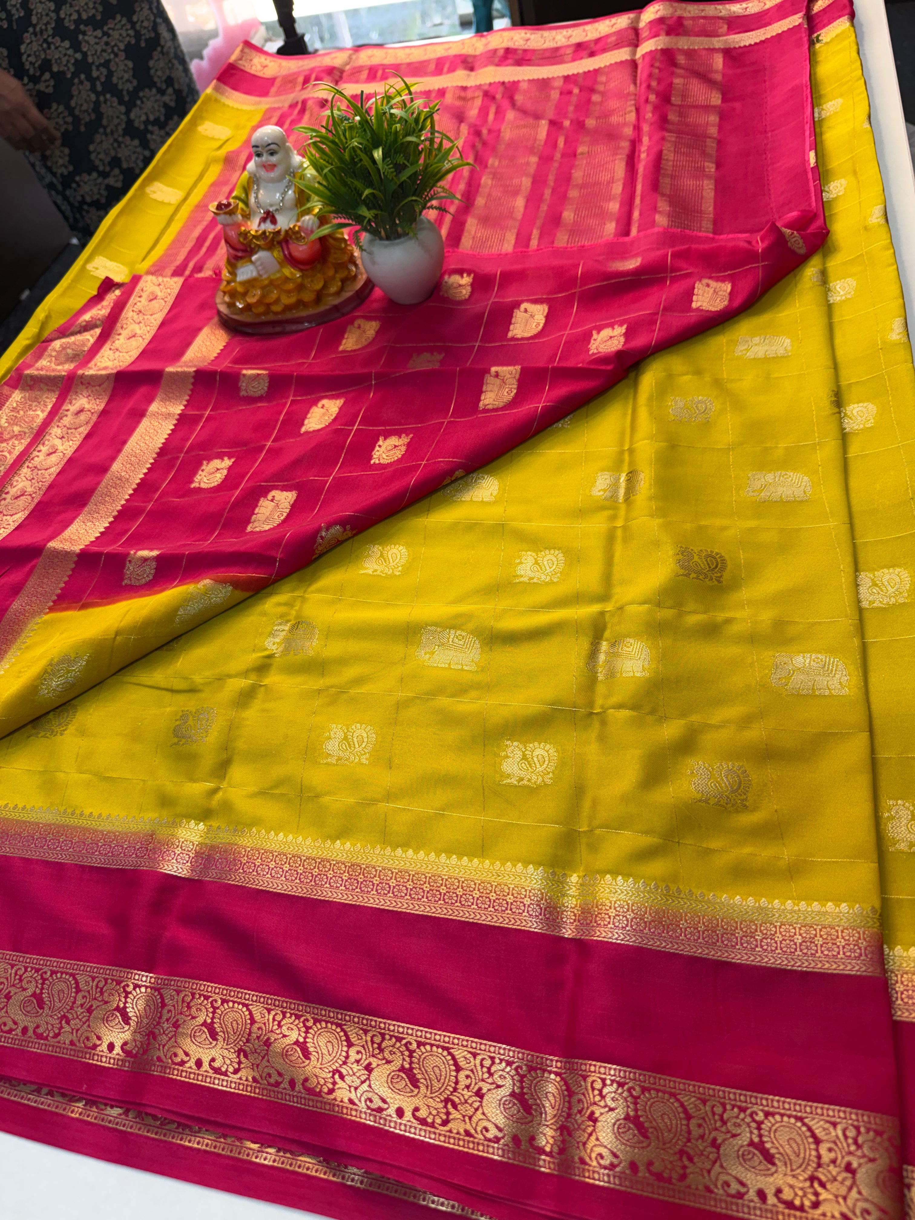 Premium Mysore Crepe Silk Saree with Peacock & Elephant Buttas | Padmavathi Silks and Sarees…