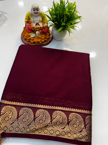 Mysore Crepe Silk Saree with Mango Border & Chit Pallu