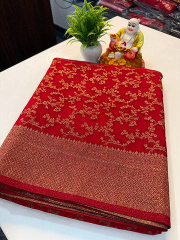 Premium Georgette Saree with Meenakari Pattern, Rich Pallu & Coco Zari Weaving | Padmavathi Silks and Sarees