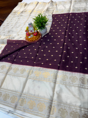 Mysore Crepe Silk Saree with Buttas & Garuda Bentex Border