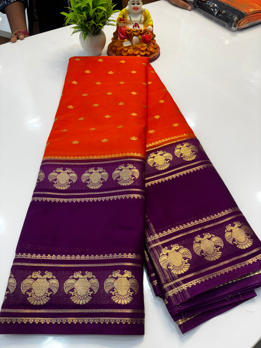 Mysore Crepe Silk Saree with Buttas & Garuda Bentex Border
