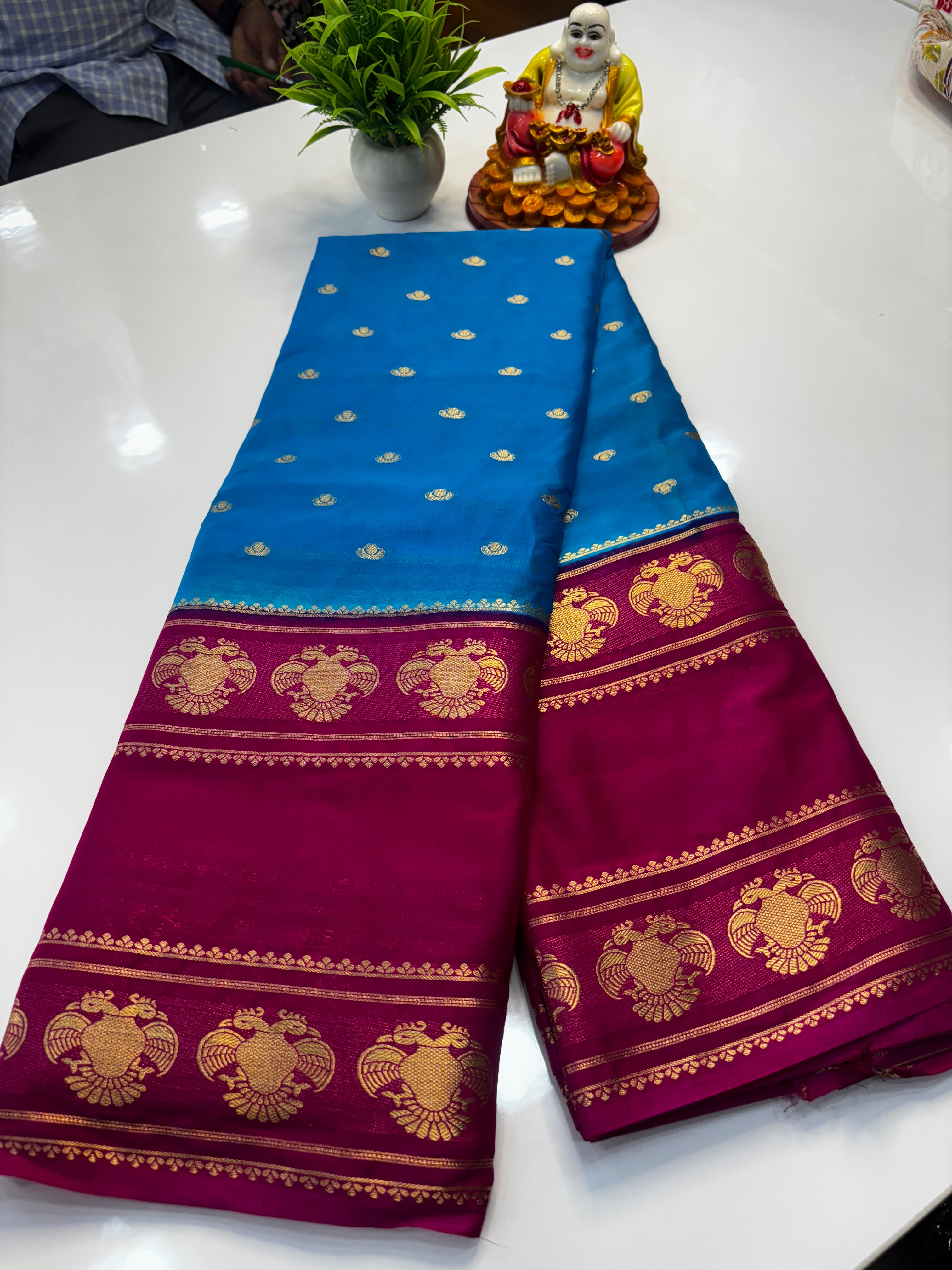 Mysore Crepe Silk Saree with Buttas & Garuda Bentex Border