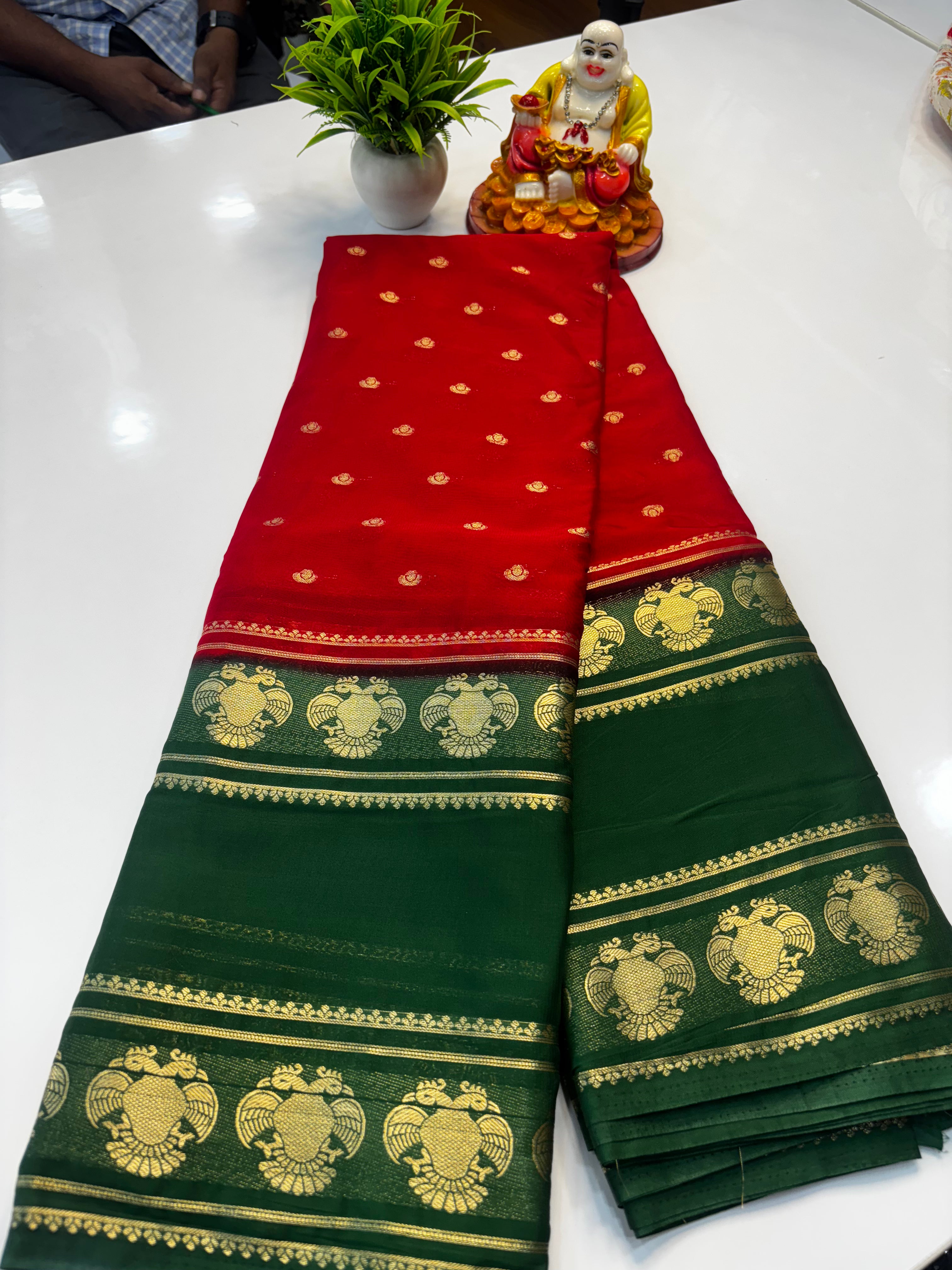 Mysore Crepe Silk Saree with Buttas & Garuda Bentex Border