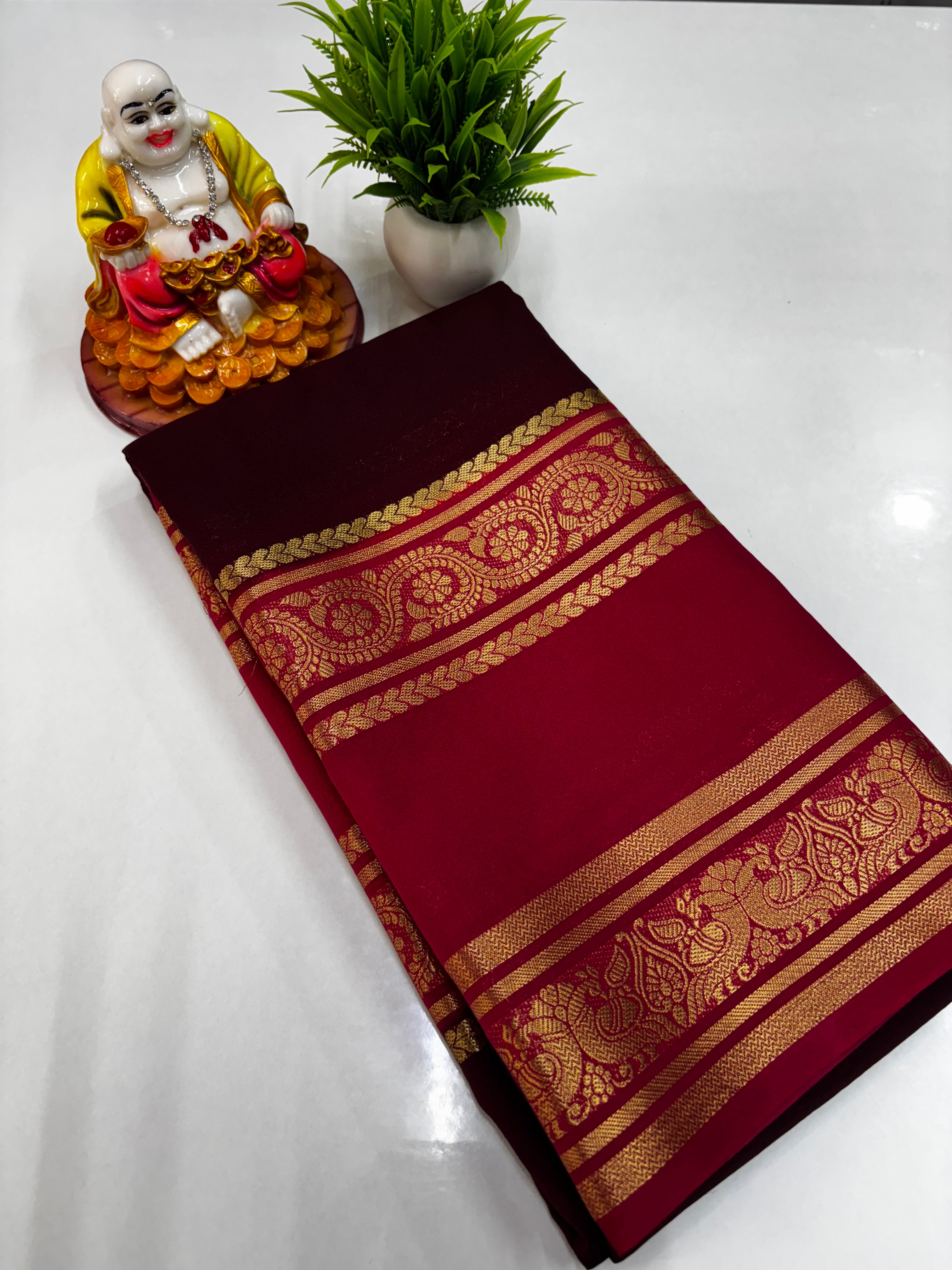 Semi Crepe Peacock Design Saree with Contrast Colors – Padmavathi Silks and Sarees