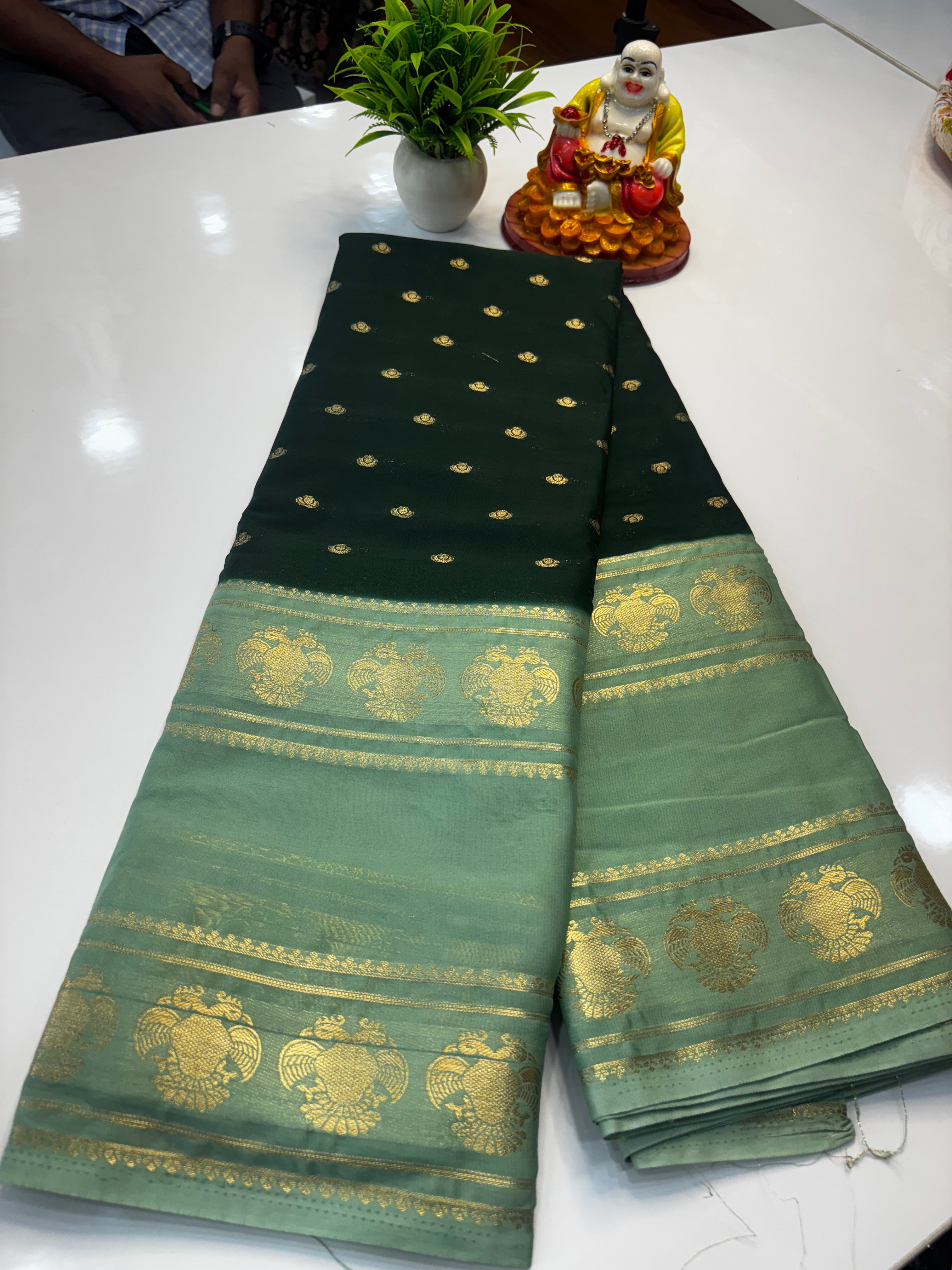 Mysore Crepe Silk Saree with Buttas & Garuda Bentex Border