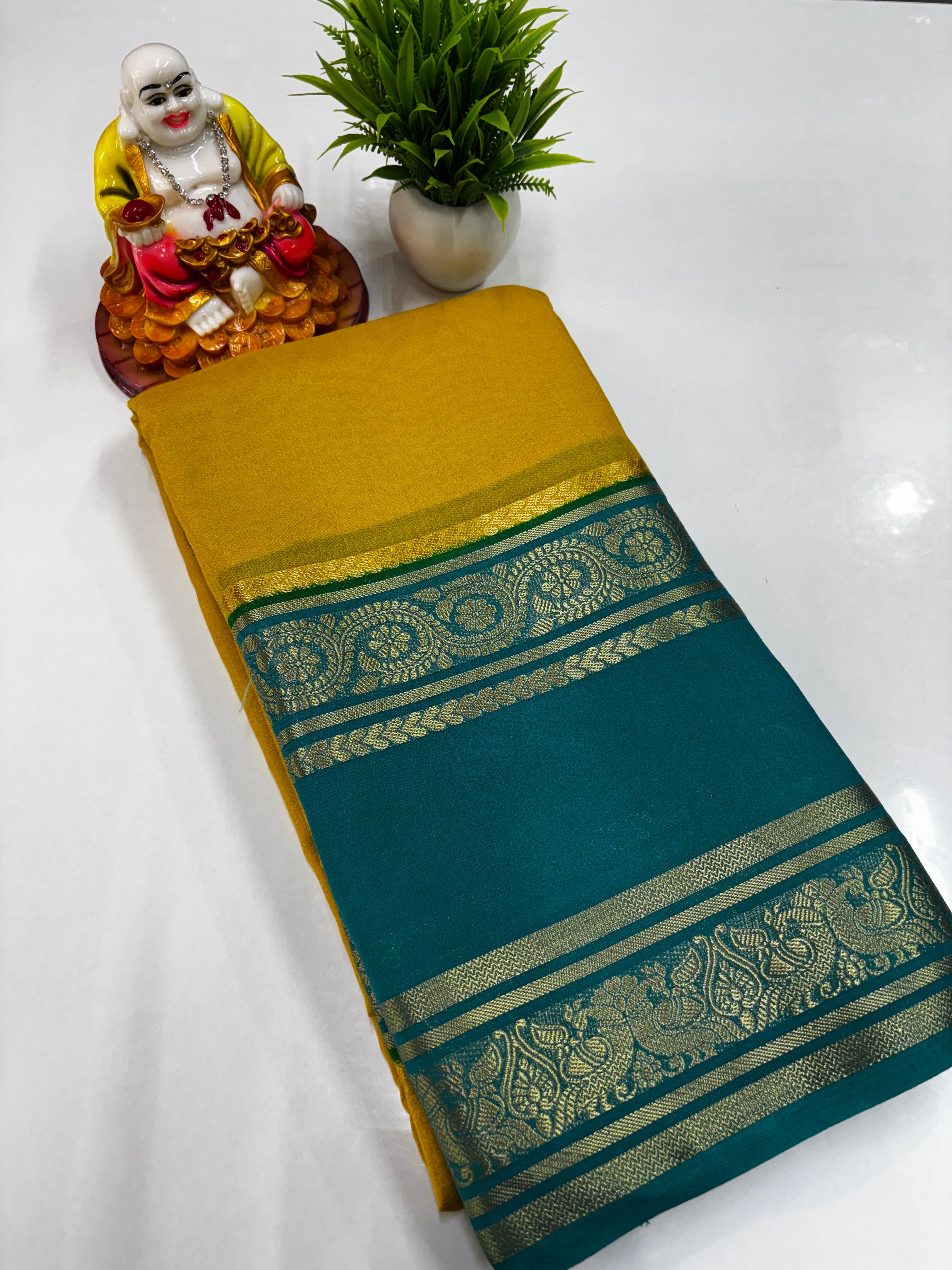 Semi Crepe Peacock Design Saree with Contrast Colors – Padmavathi Silks and Sarees