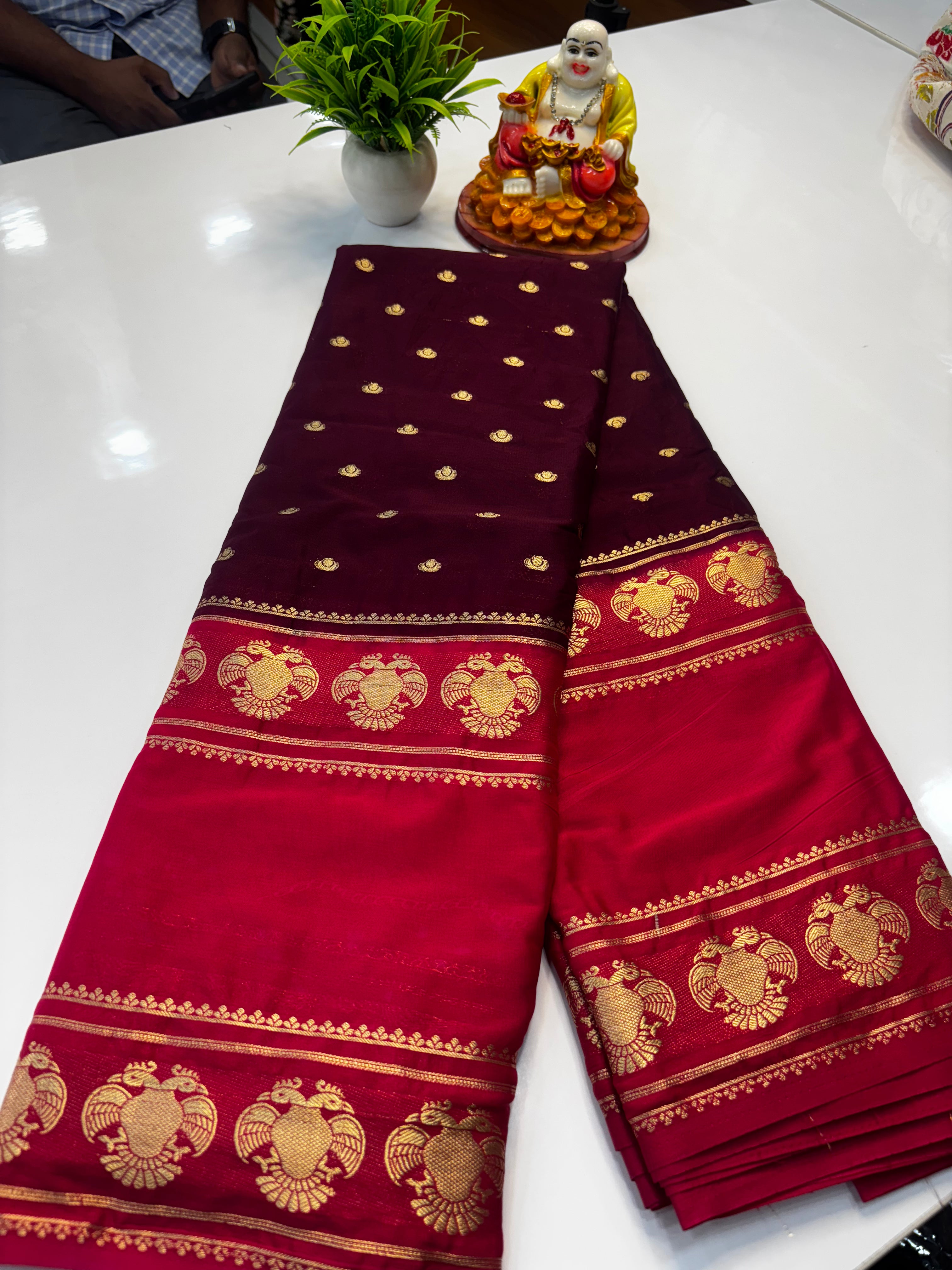Mysore Crepe Silk Saree with Buttas & Garuda Bentex Border