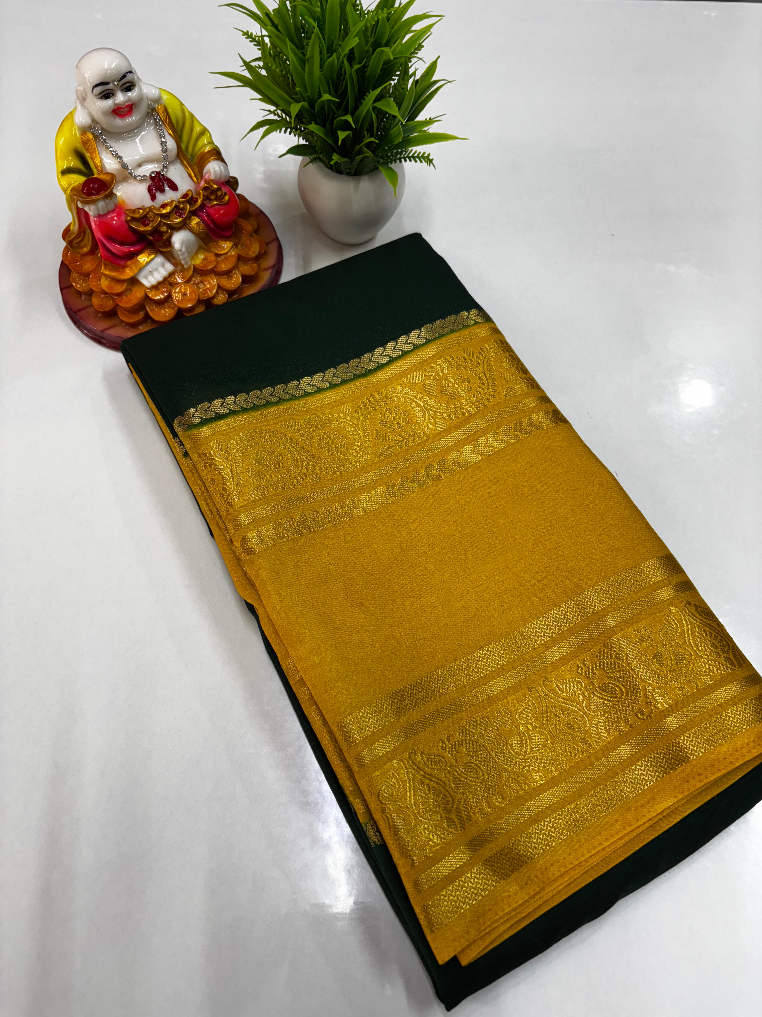 Semi Crepe Peacock Design Saree with Contrast Colors – Padmavathi Silks and Sarees