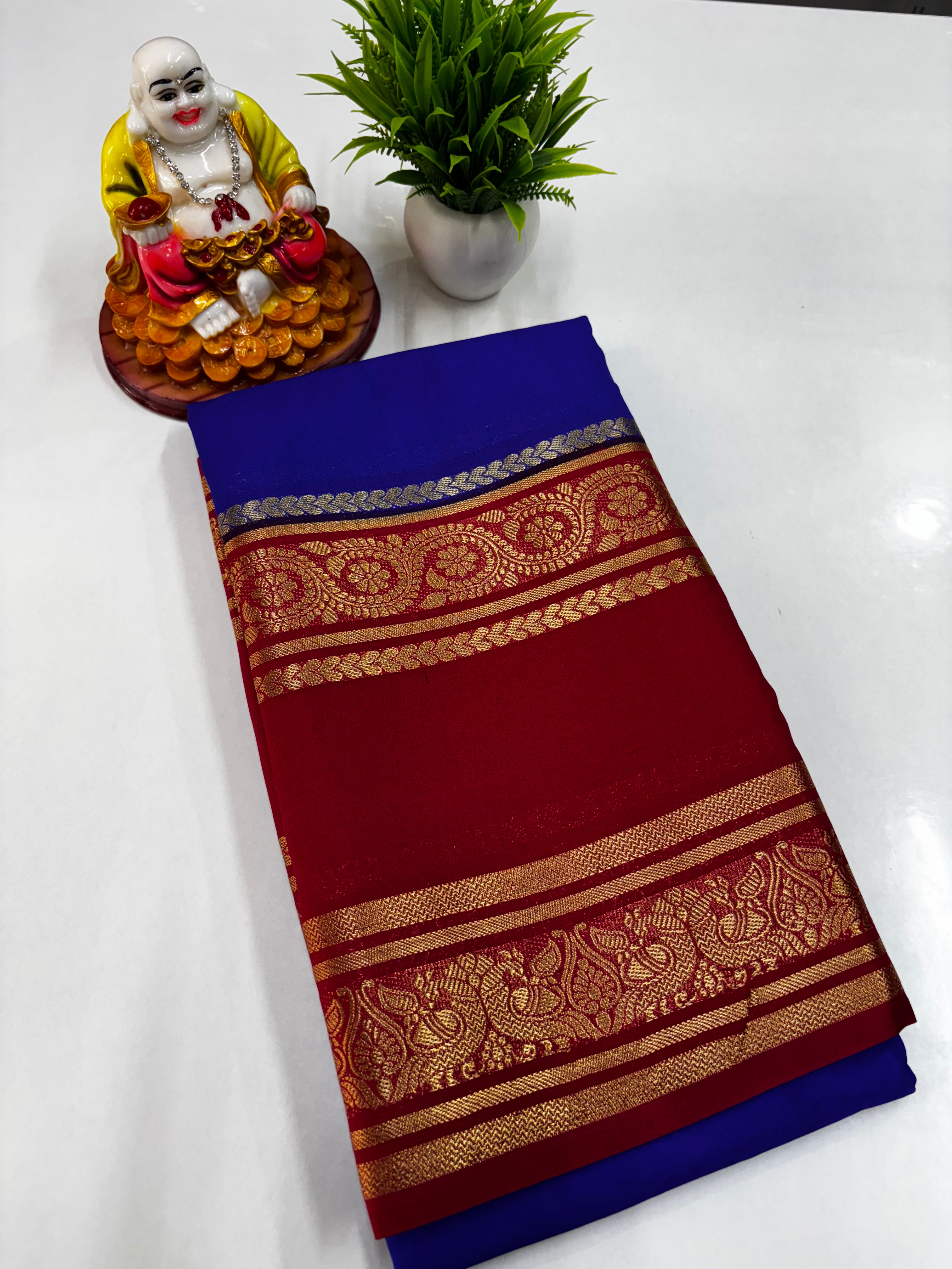 Semi Crepe Peacock Design Saree with Contrast Colors – Padmavathi Silks and Sarees