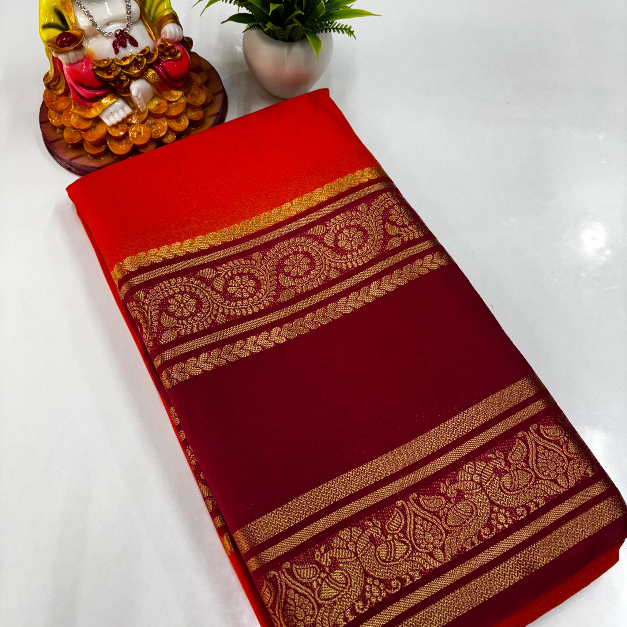 Semi Crepe Peacock Design Saree with Contrast Colors – Padmavathi Silks and Sarees