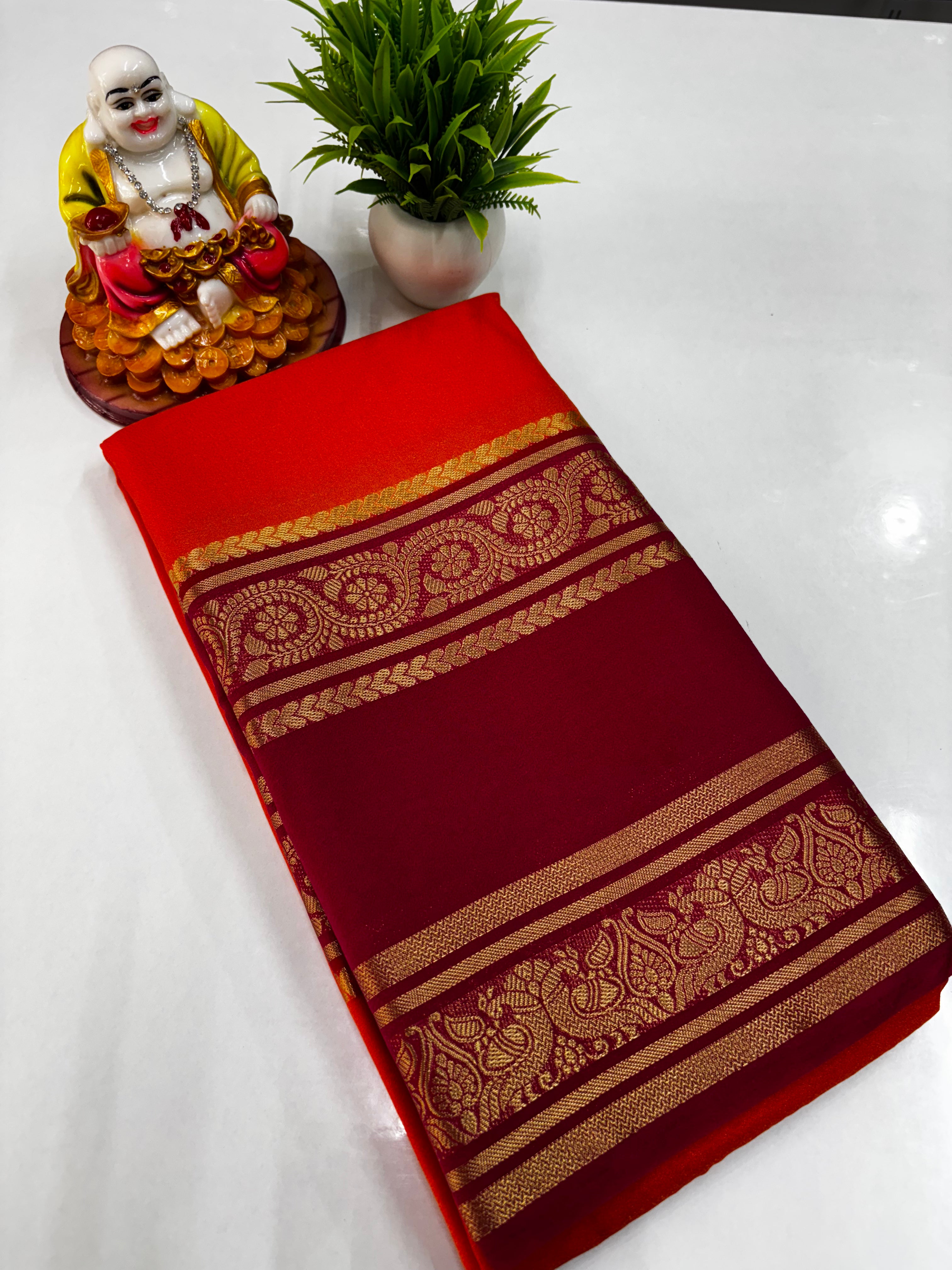 Semi Crepe Peacock Design Saree with Contrast Colors – Padmavathi Silks and Sarees