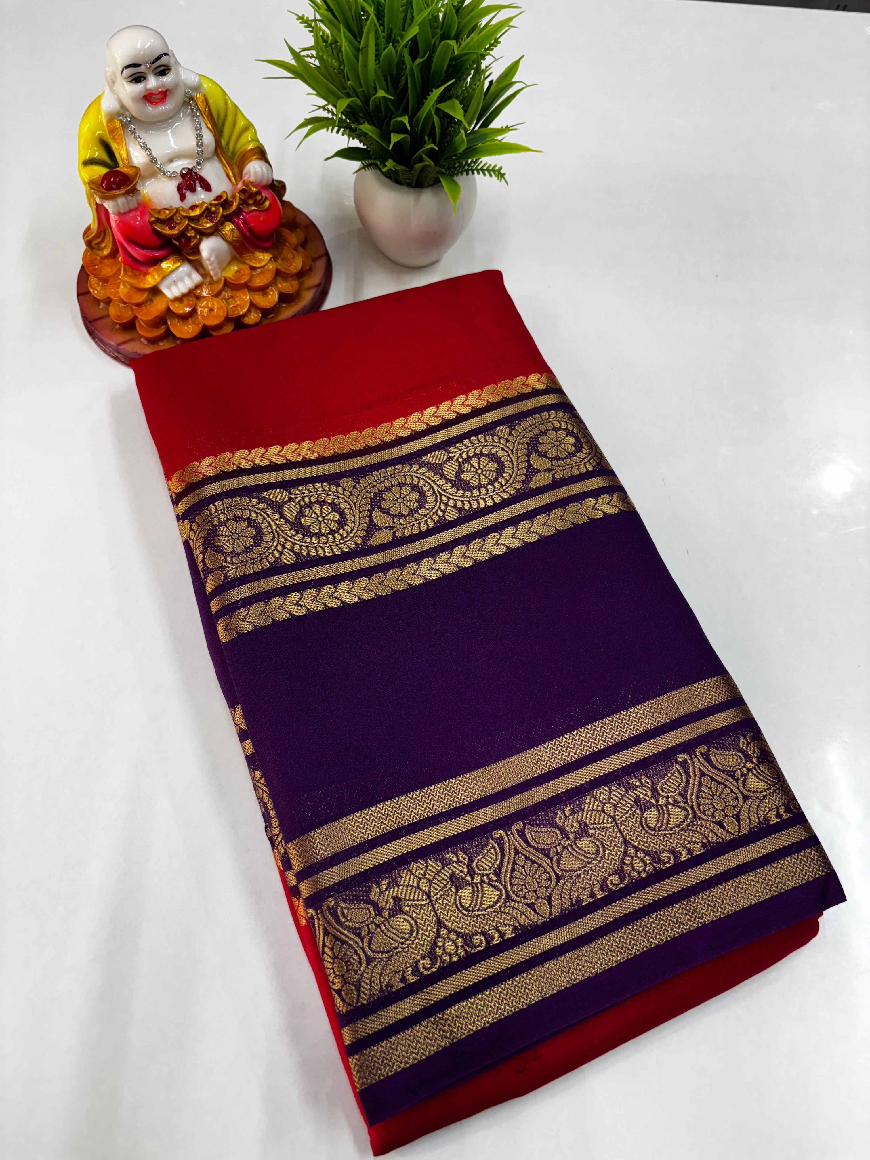 Semi Crepe Peacock Design Saree with Contrast Colors – Padmavathi Silks and Sarees