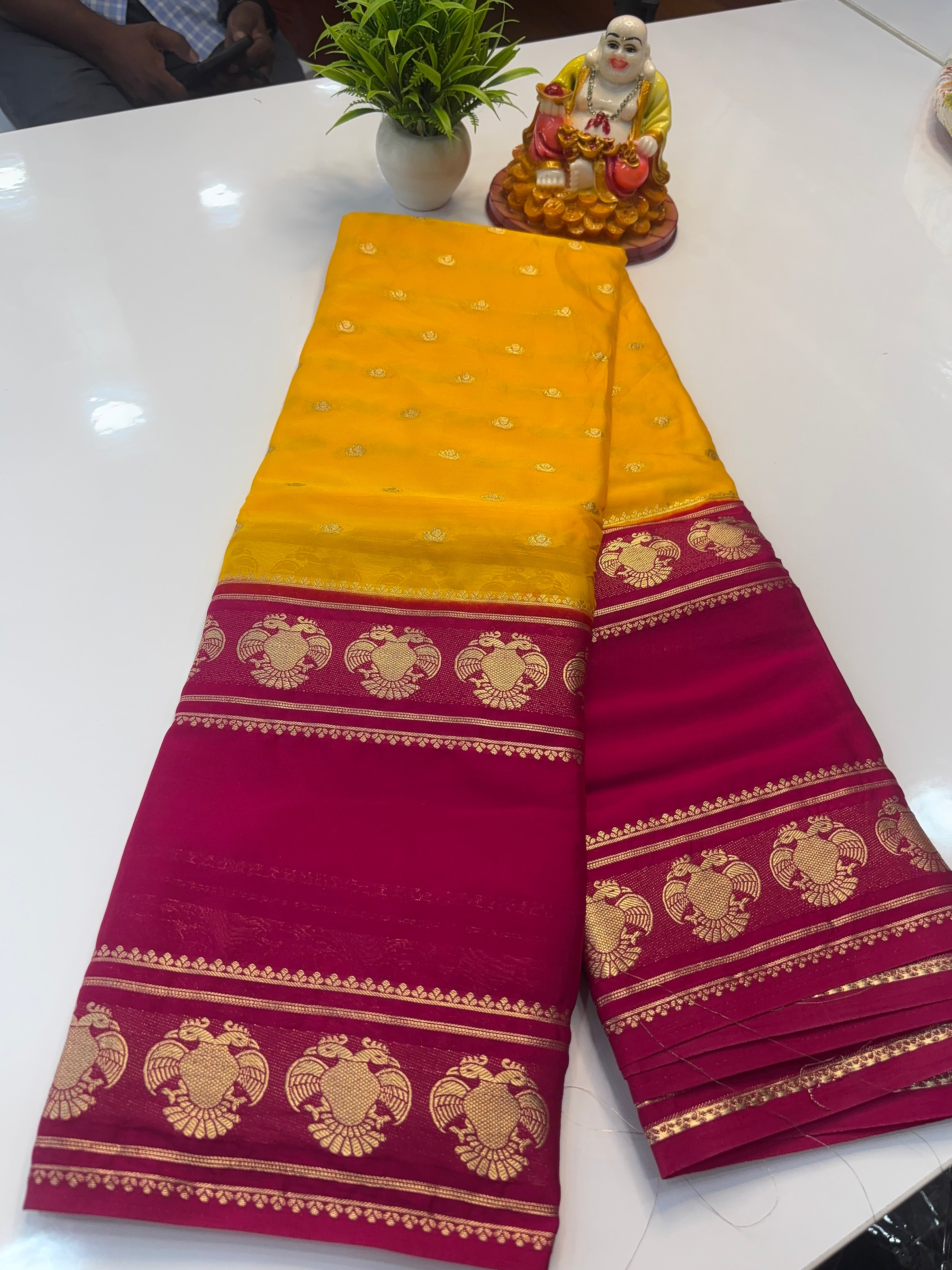 Mysore Crepe Silk Saree with Buttas & Garuda Bentex Border