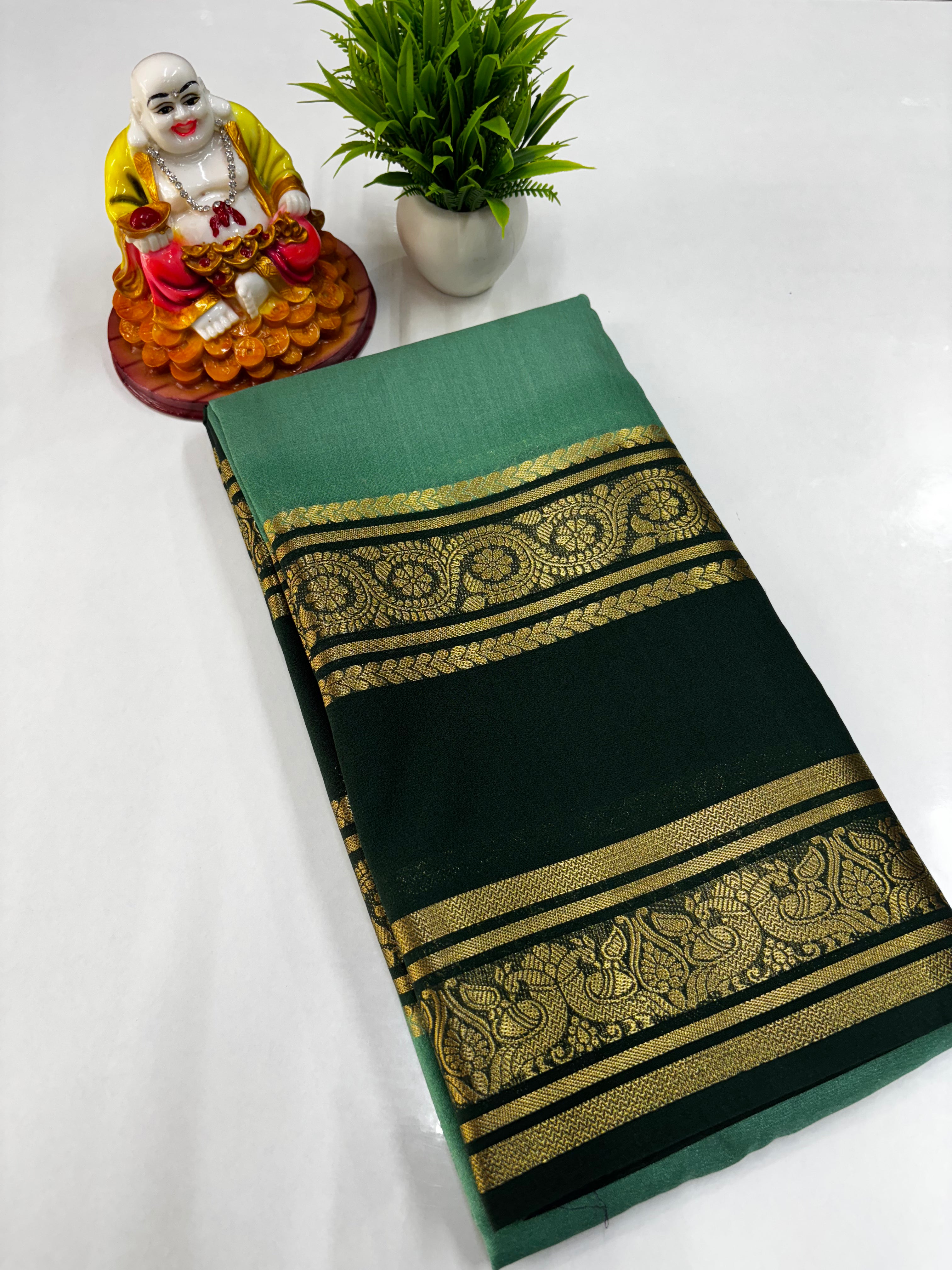 Semi Crepe Peacock Design Saree with Contrast Colors – Padmavathi Silks and Sarees