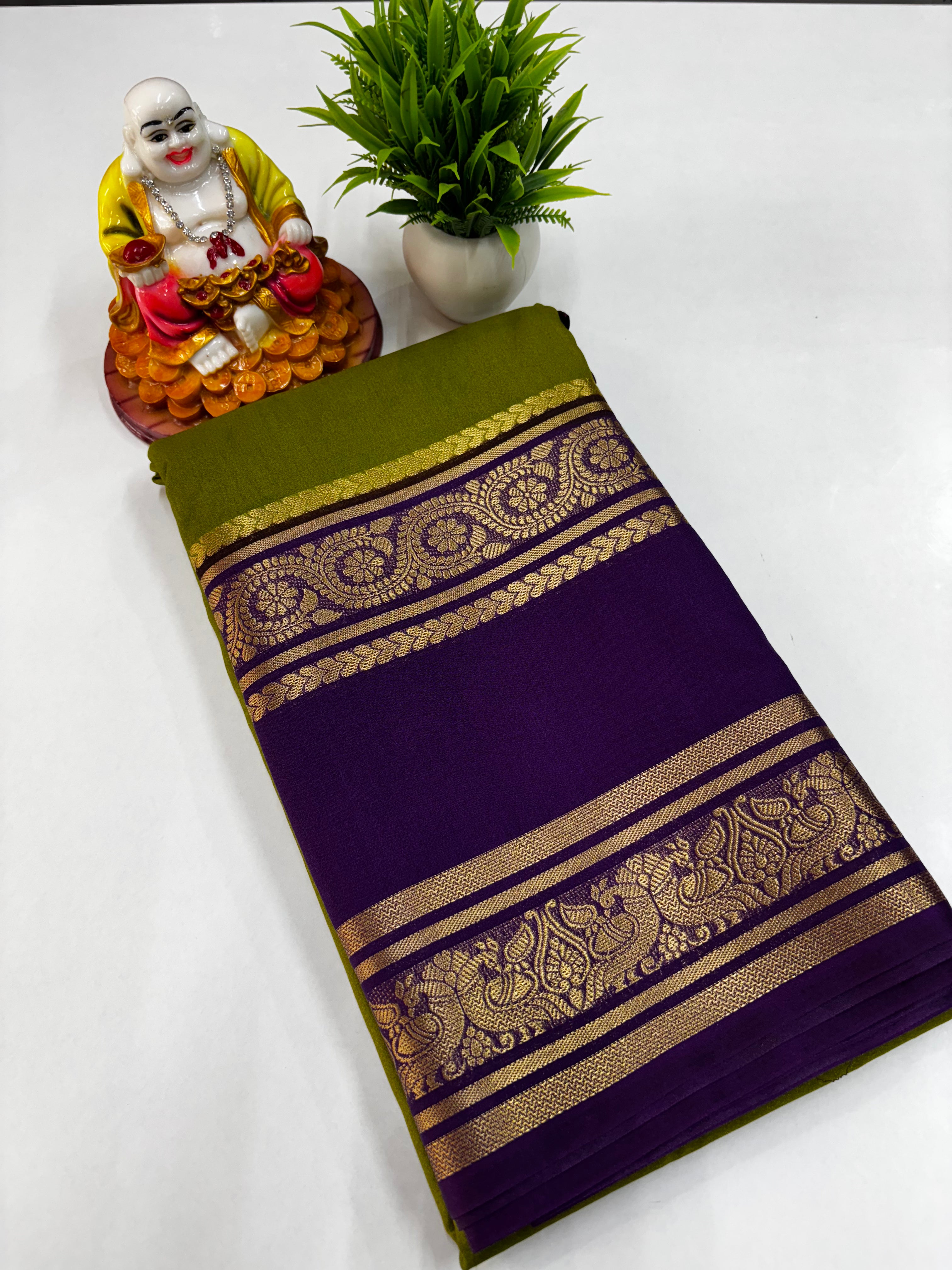 Semi Crepe Peacock Design Saree with Contrast Colors – Padmavathi Silks and Sarees