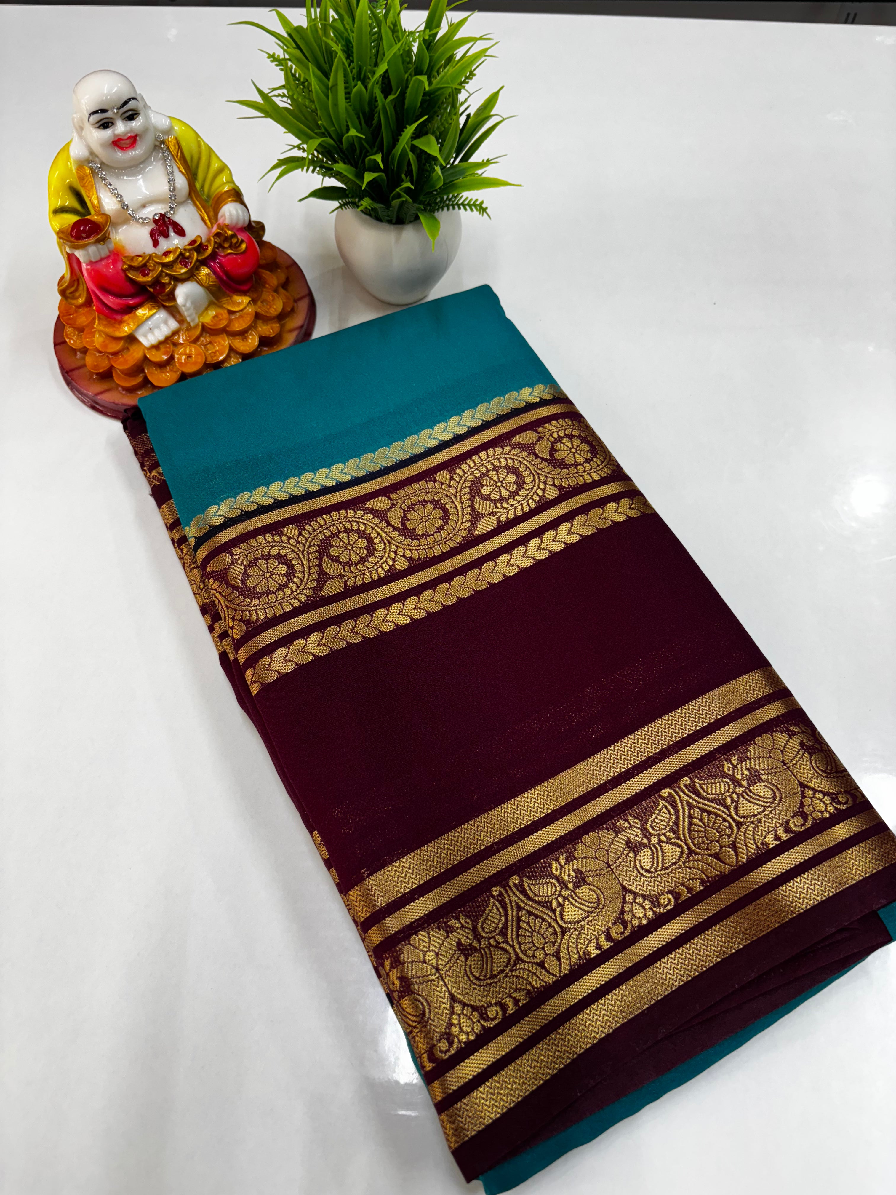 Semi Crepe Peacock Design Saree with Contrast Colors – Padmavathi Silks and Sarees