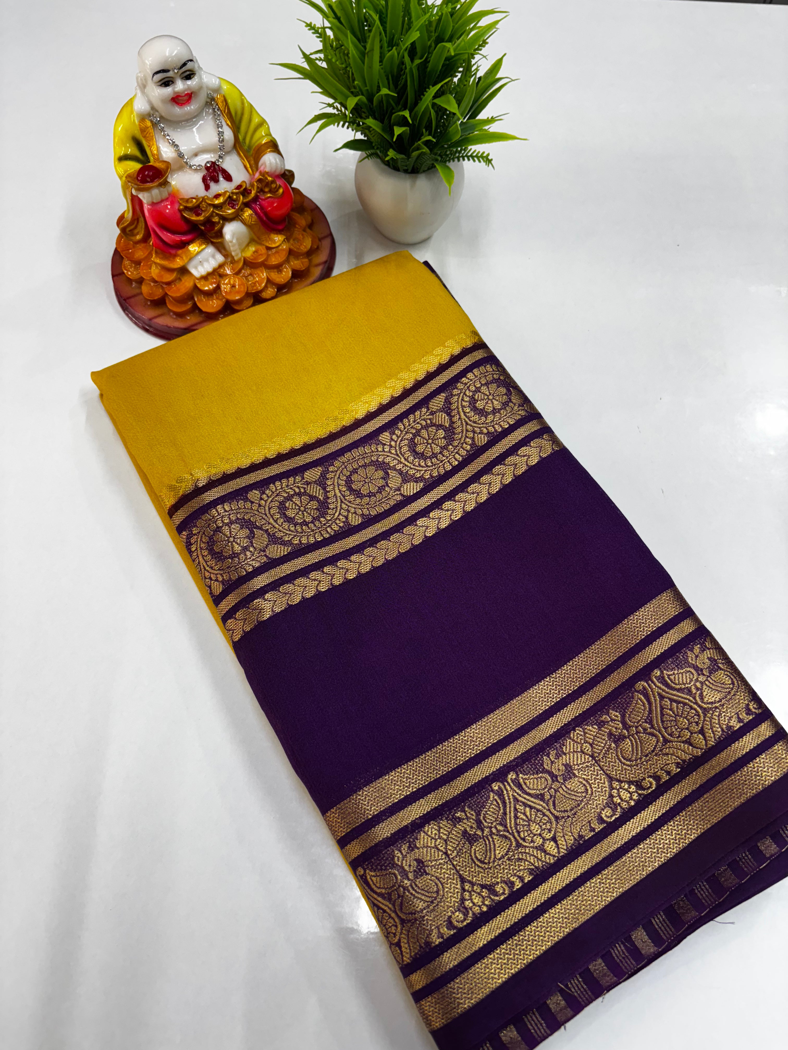Semi Crepe Peacock Design Saree with Contrast Colors – Padmavathi Silks and Sarees