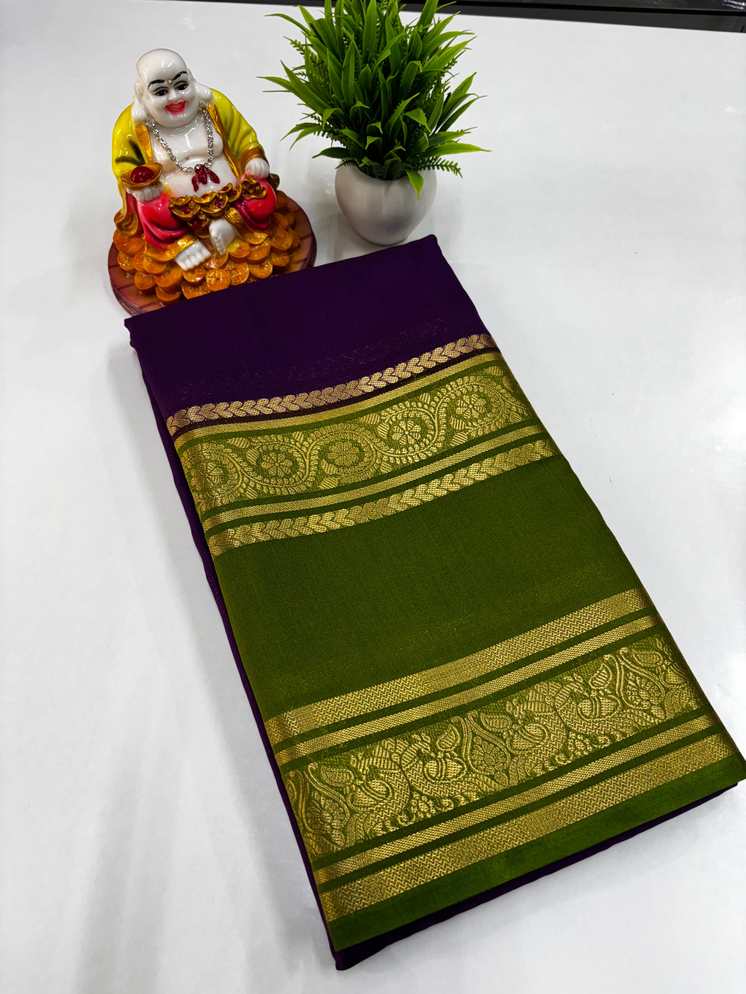 Semi Crepe Peacock Design Saree with Contrast Colors – Padmavathi Silks and Sarees