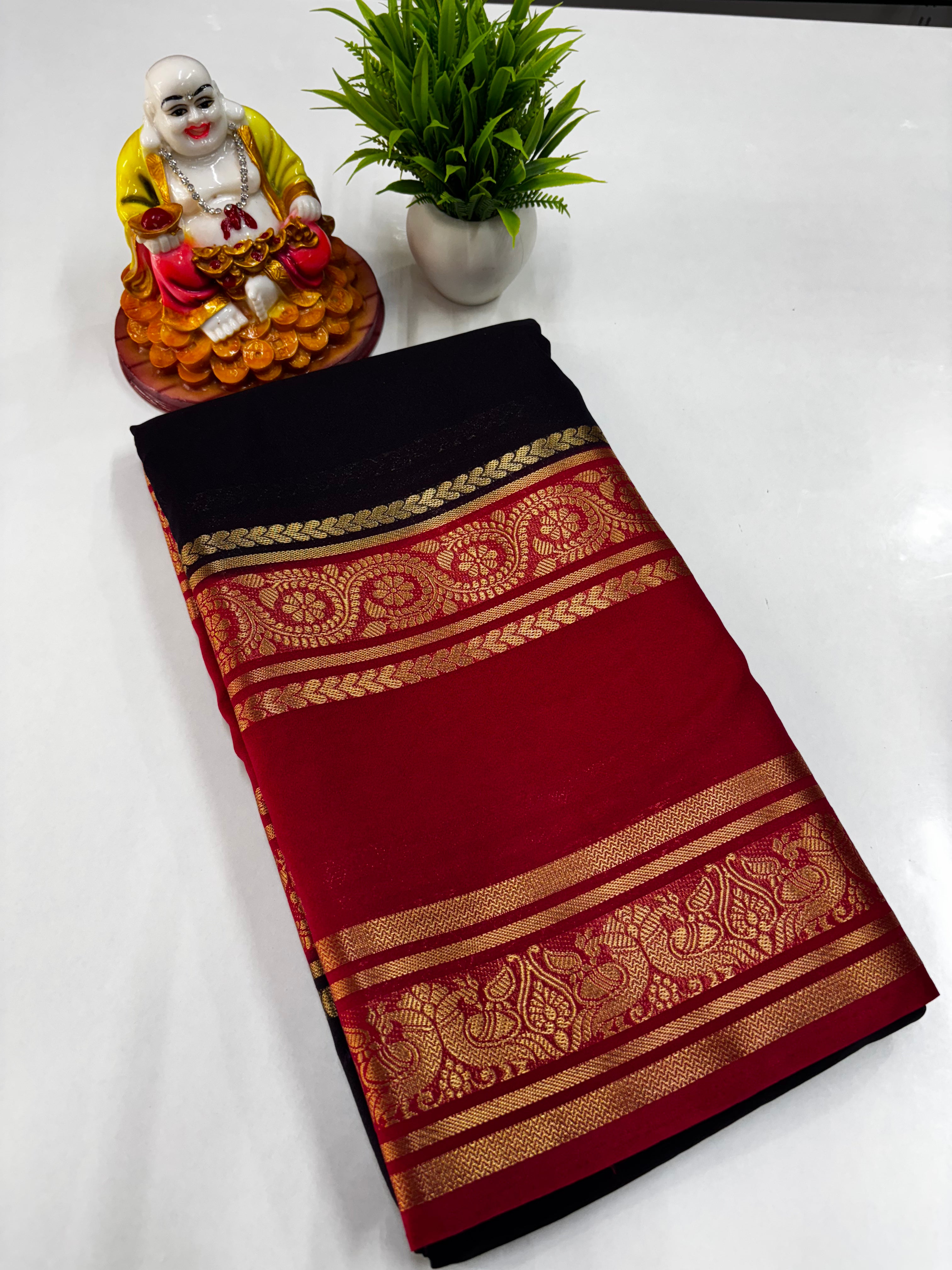 Semi Crepe Peacock Design Saree with Contrast Colors – Padmavathi Silks and Sarees