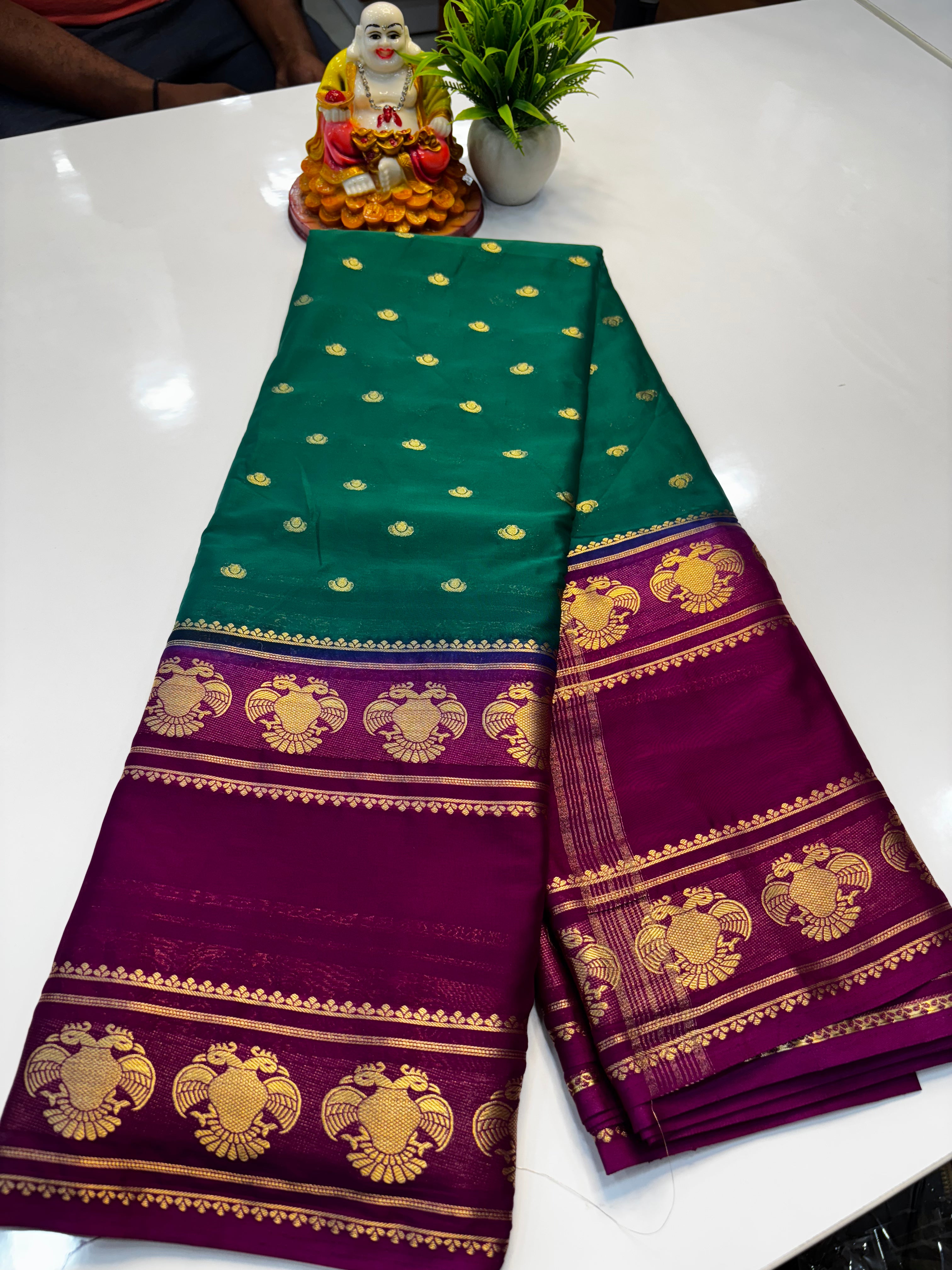 Mysore Crepe Silk Saree with Buttas & Garuda Bentex Border