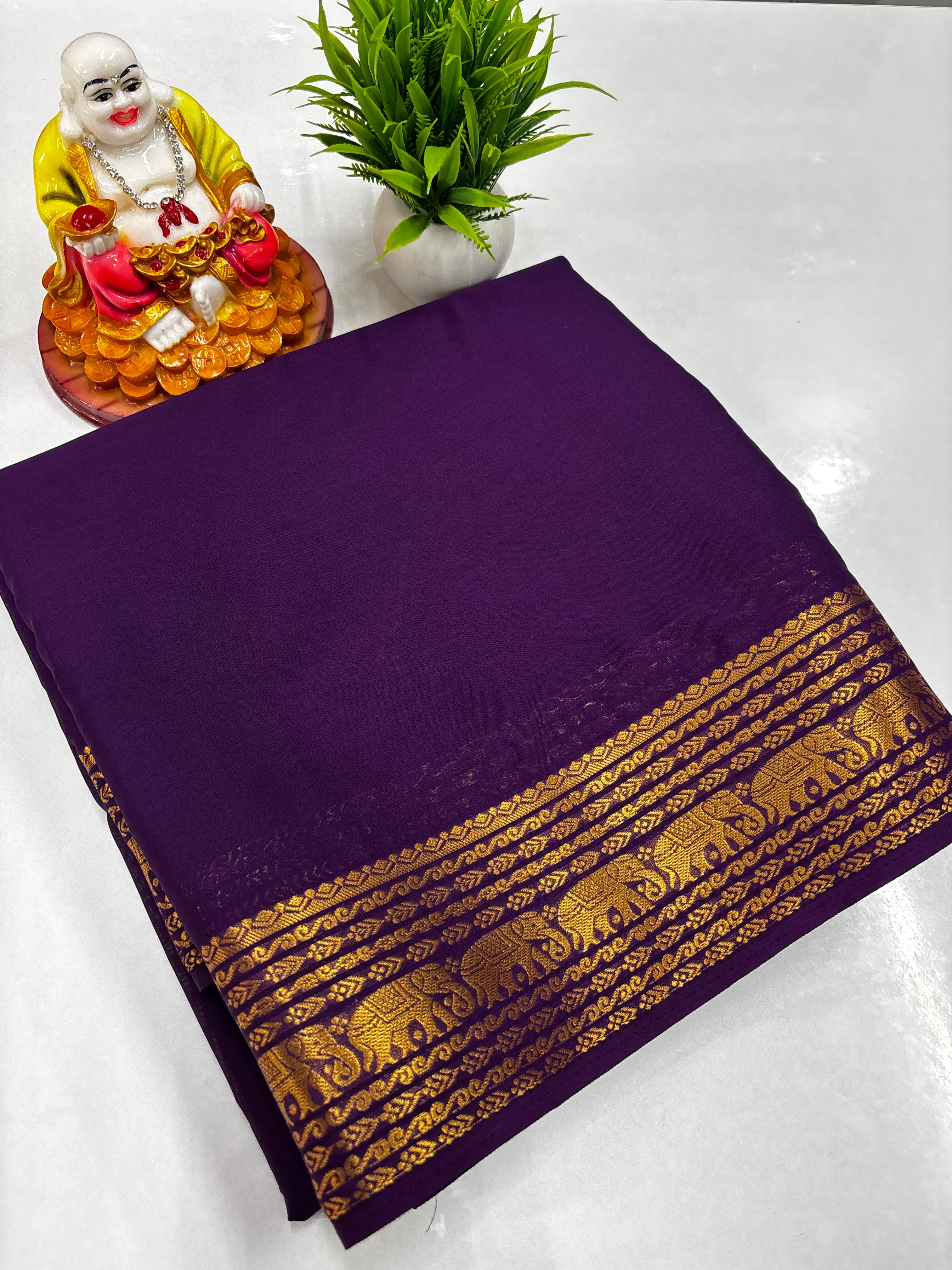 Elegant Semi Crepe Saree with Elephant Border – Padmavathi Silks and Sarees