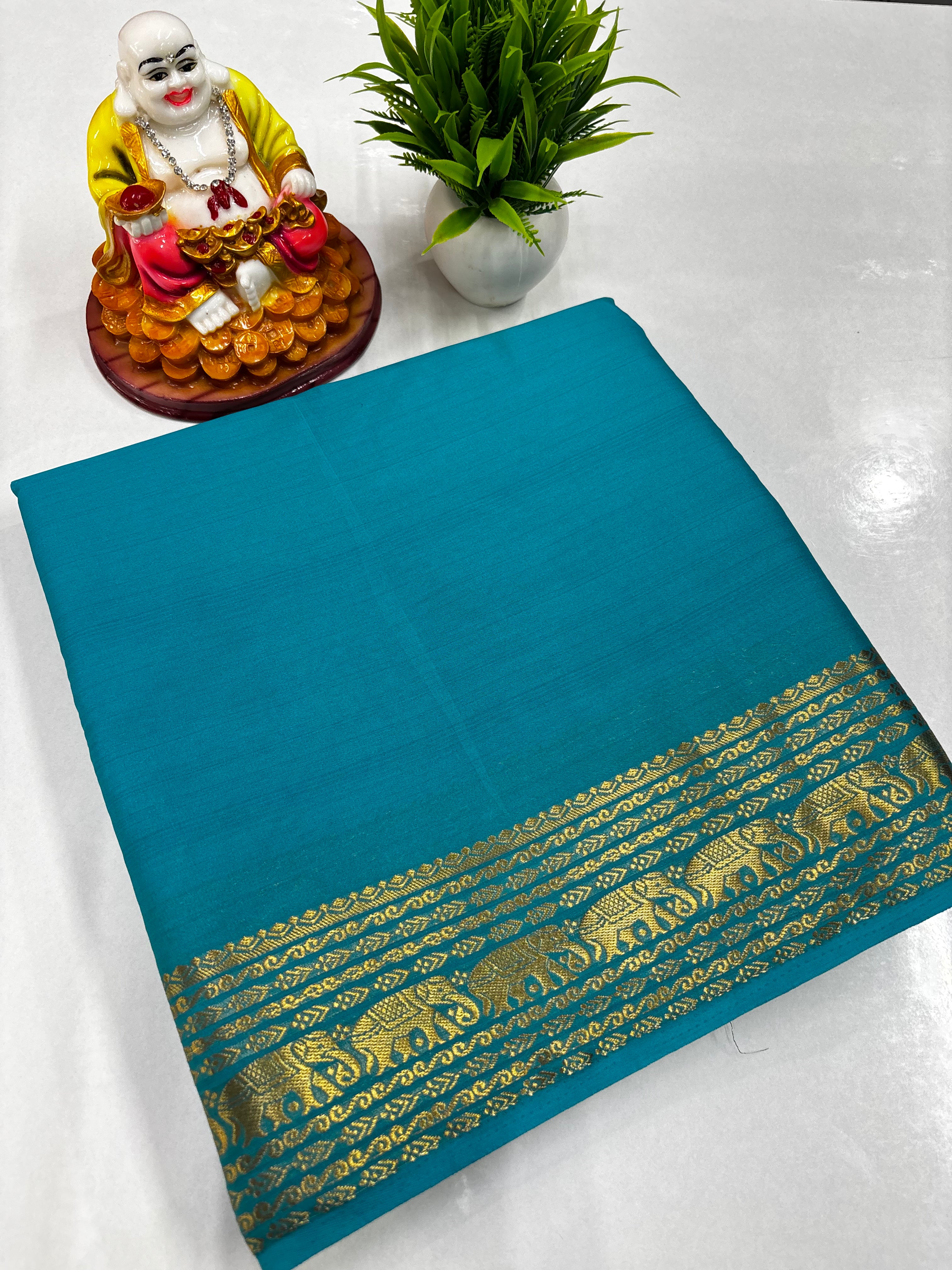 Elegant Semi Crepe Saree with Elephant Border – Padmavathi Silks and Sarees