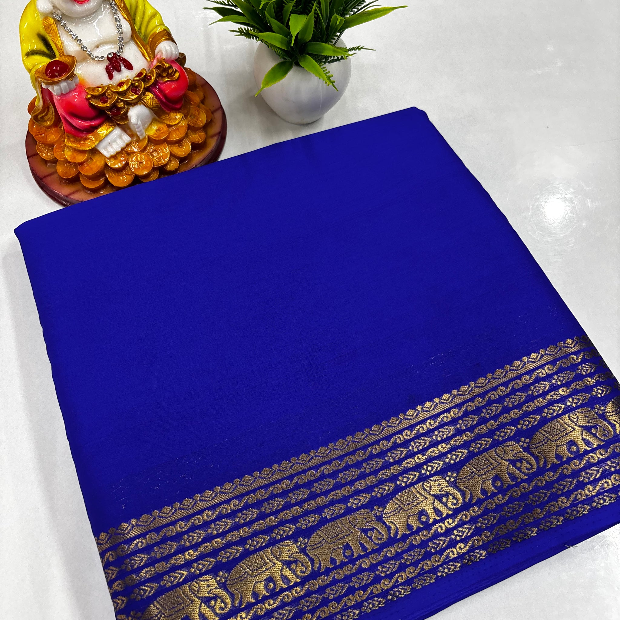 Elegant Semi Crepe Saree with Elephant Border – Padmavathi Silks and Sarees