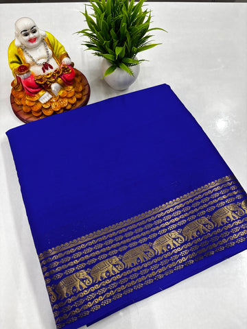Elegant Semi Crepe Saree with Elephant Border – Padmavathi Silks and Sarees
